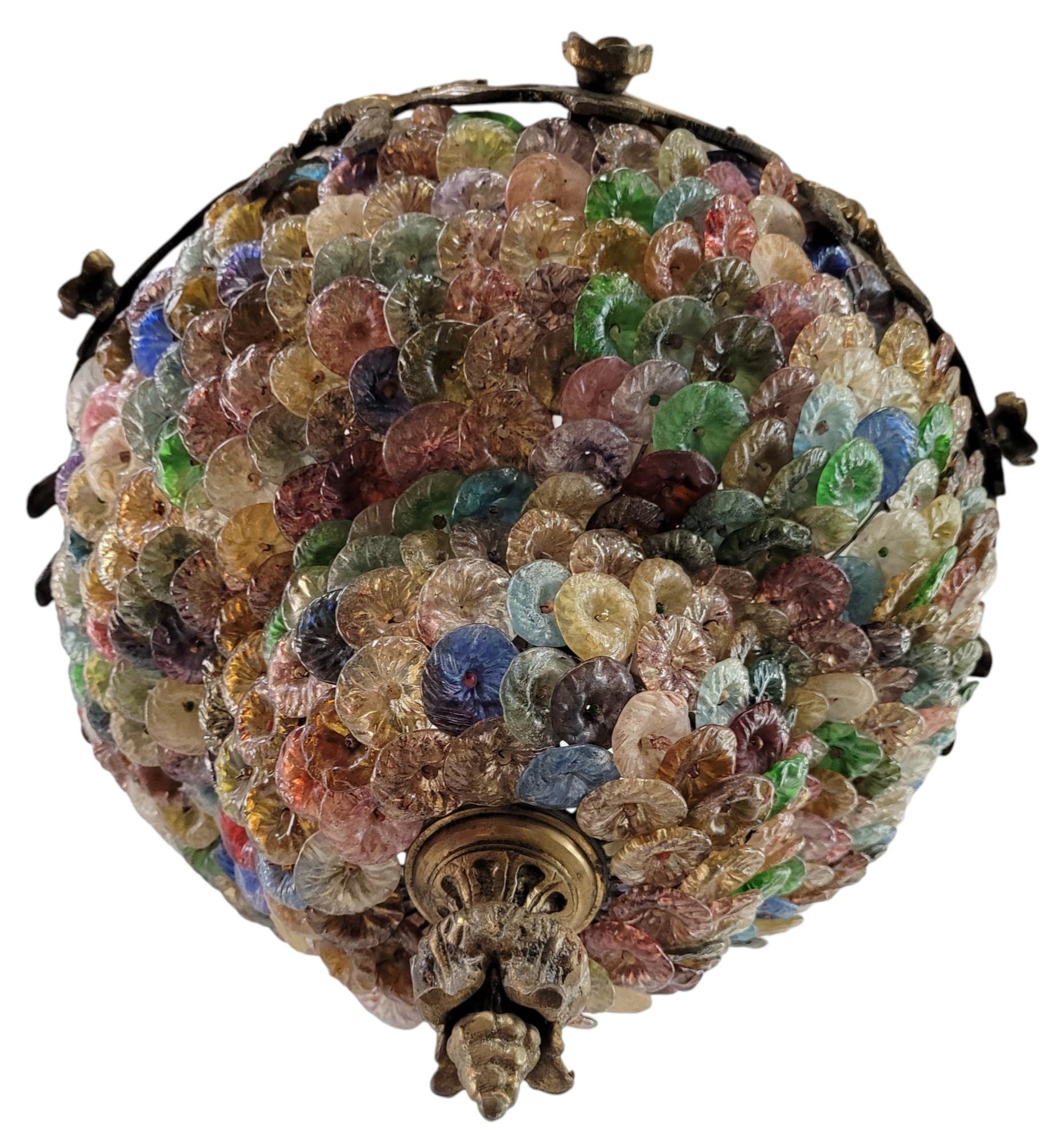 Gilt Bronze Venetian Multi-Colored Glass Pastille Chandelier For Sale 11