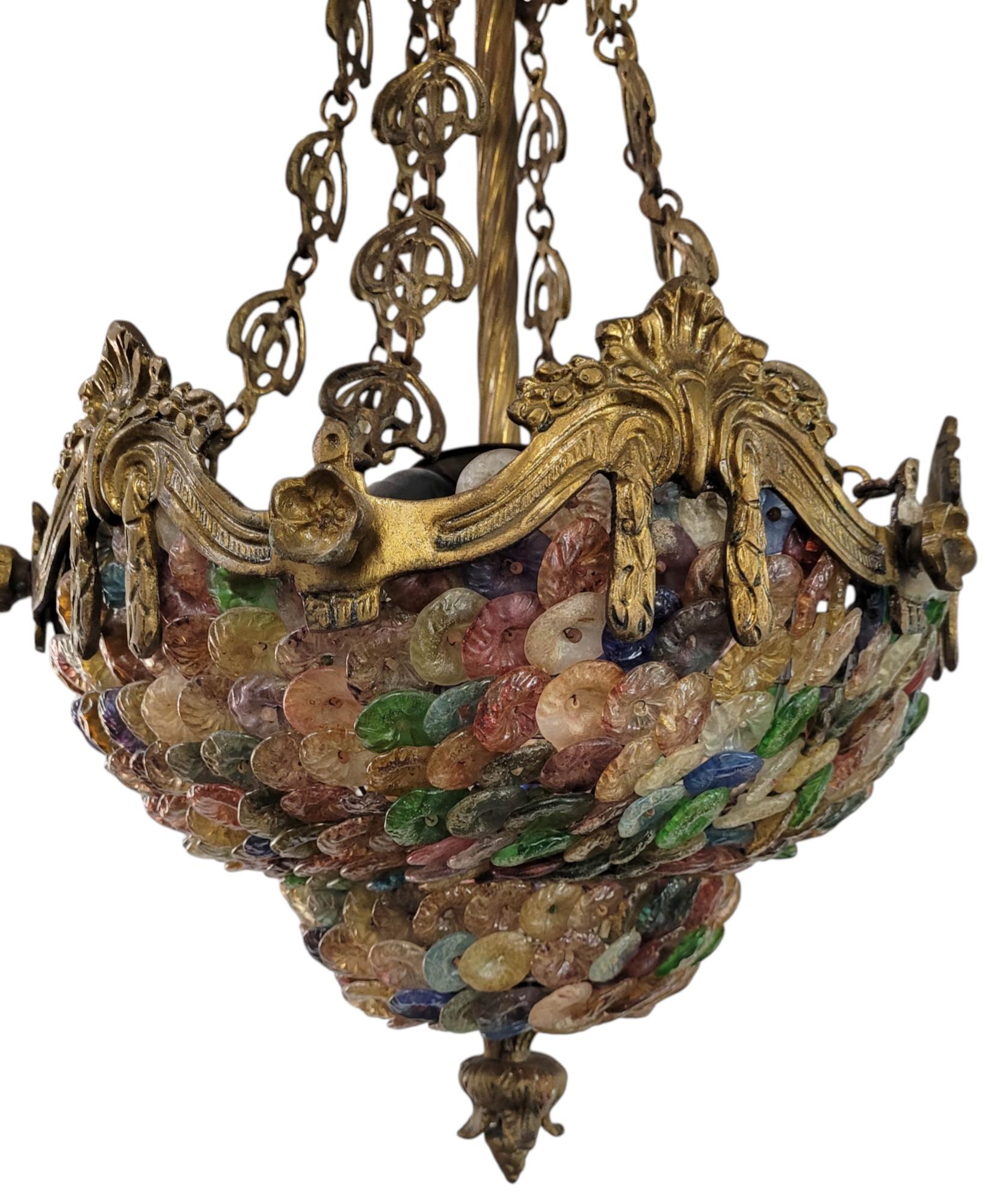 Gilt Bronze Venetian Multi-Colored Glass Pastille Chandelier For Sale 3
