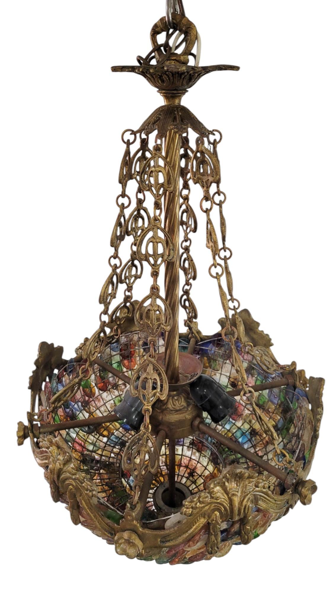 Gilt Bronze Venetian Multi-Colored Glass Pastille Chandelier For Sale 1