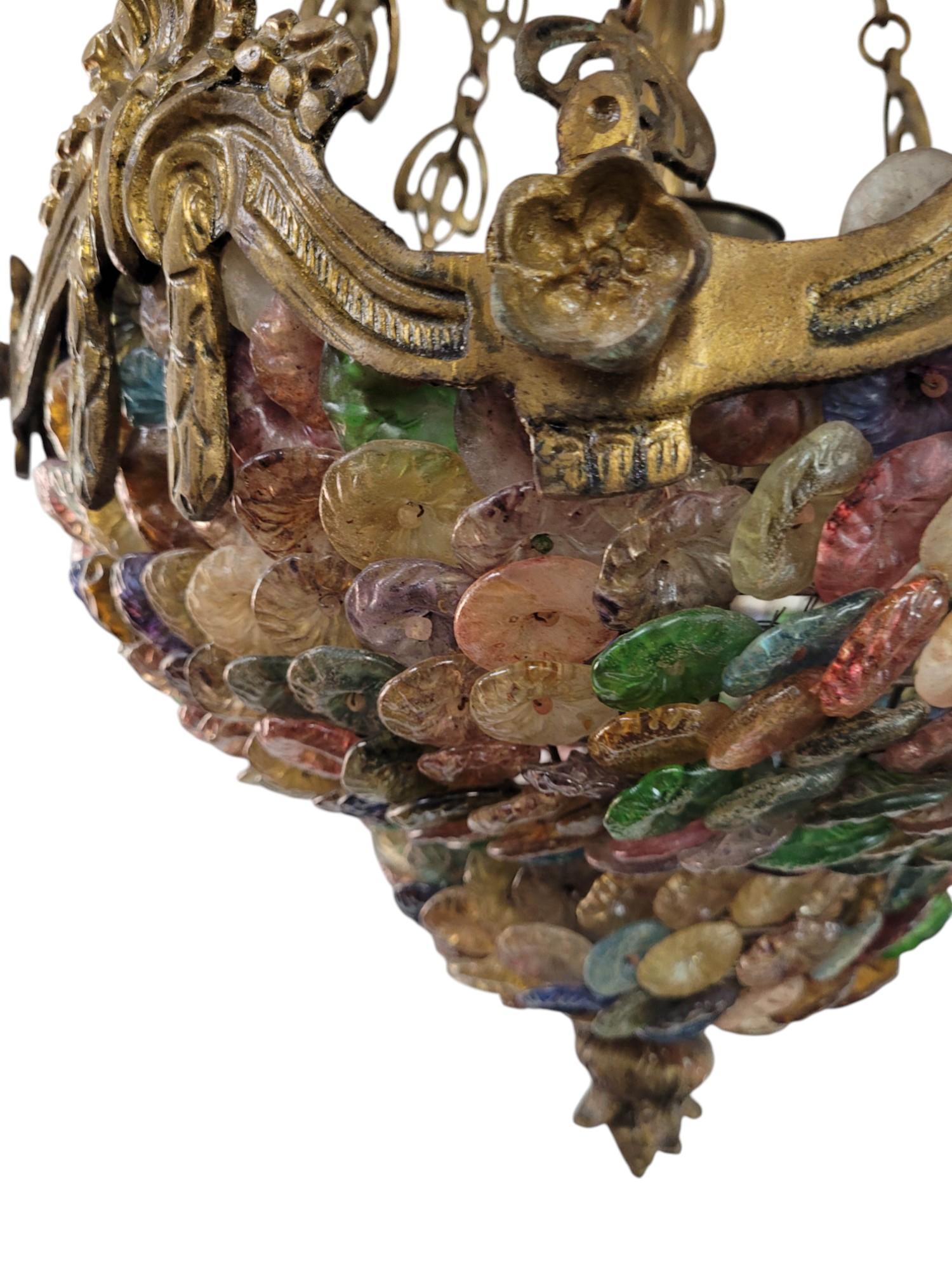 Gilt Bronze Venetian Multi-Colored Glass Pastille Chandelier For Sale 6
