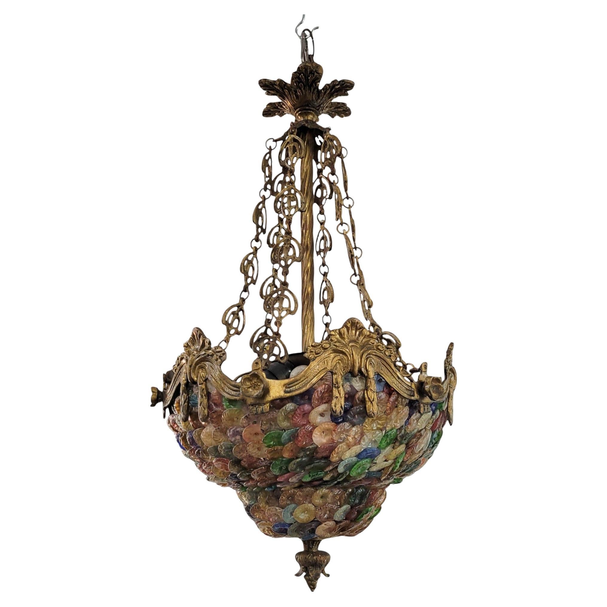Gilt Bronze Venetian Multi-Colored Glass Pastille Chandelier For Sale