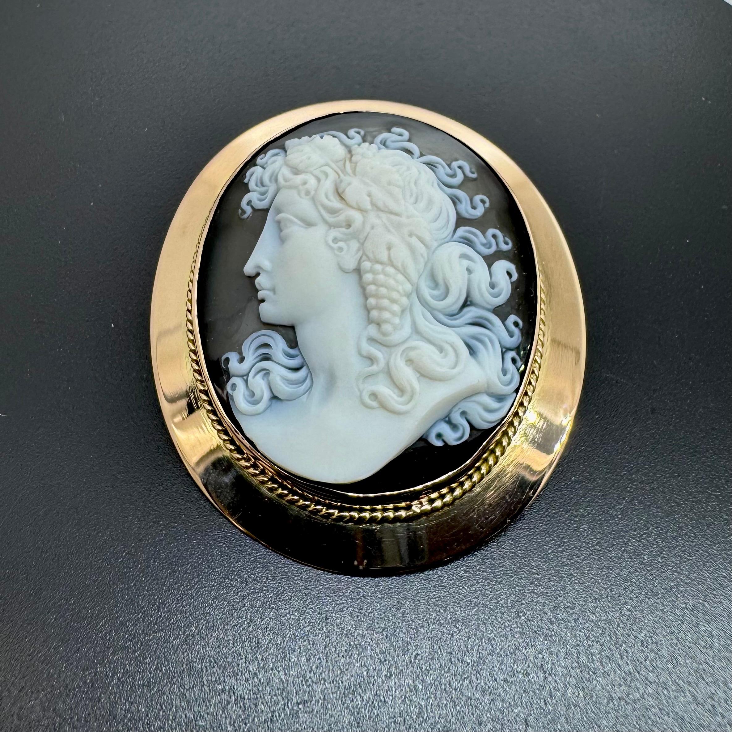 Exquisite antique Victorian agate cameo brooch in an elegant gold frame For Sale 1