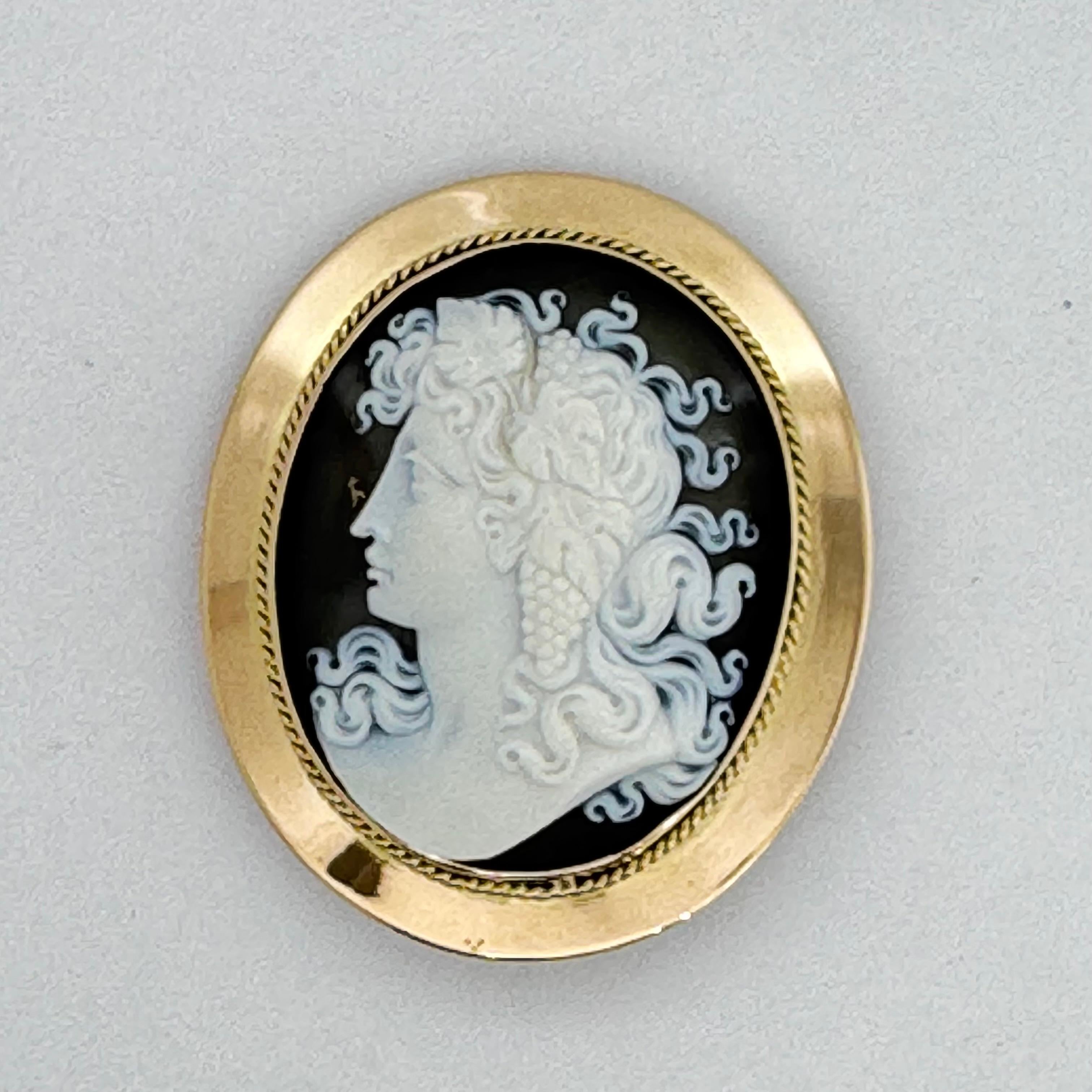 Exquisite antique Victorian agate cameo brooch in an elegant gold frame For Sale 2