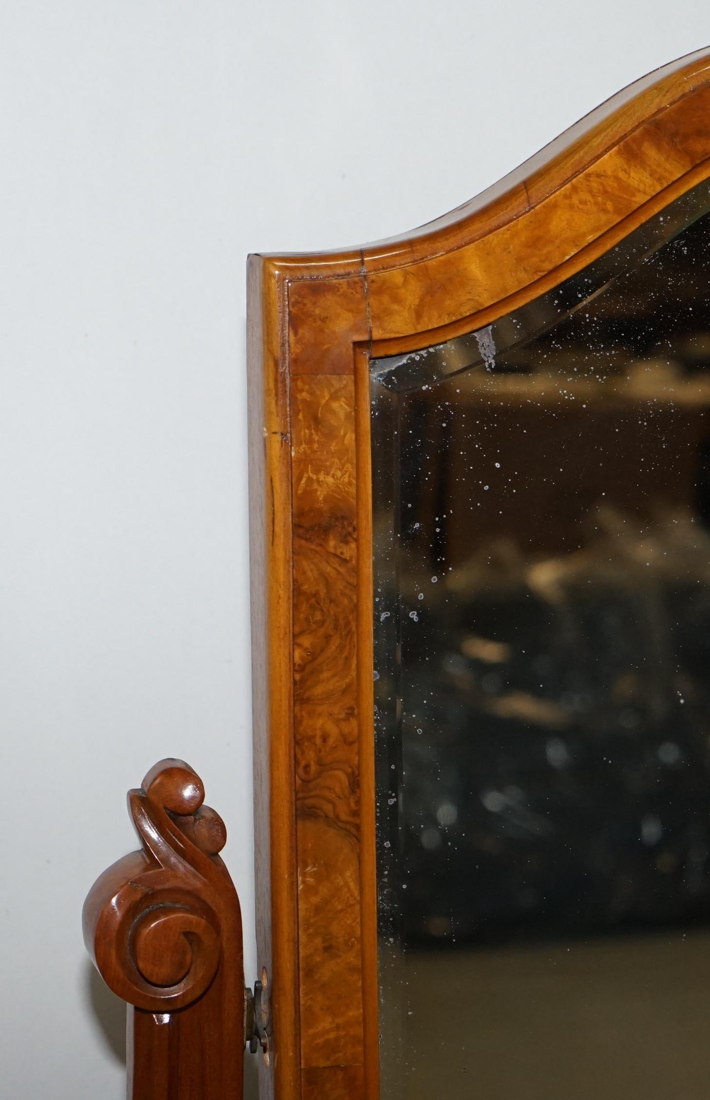 Exquisite Antique Victorian Burr Walnut Dressing Table Drawers Original Mirror 9