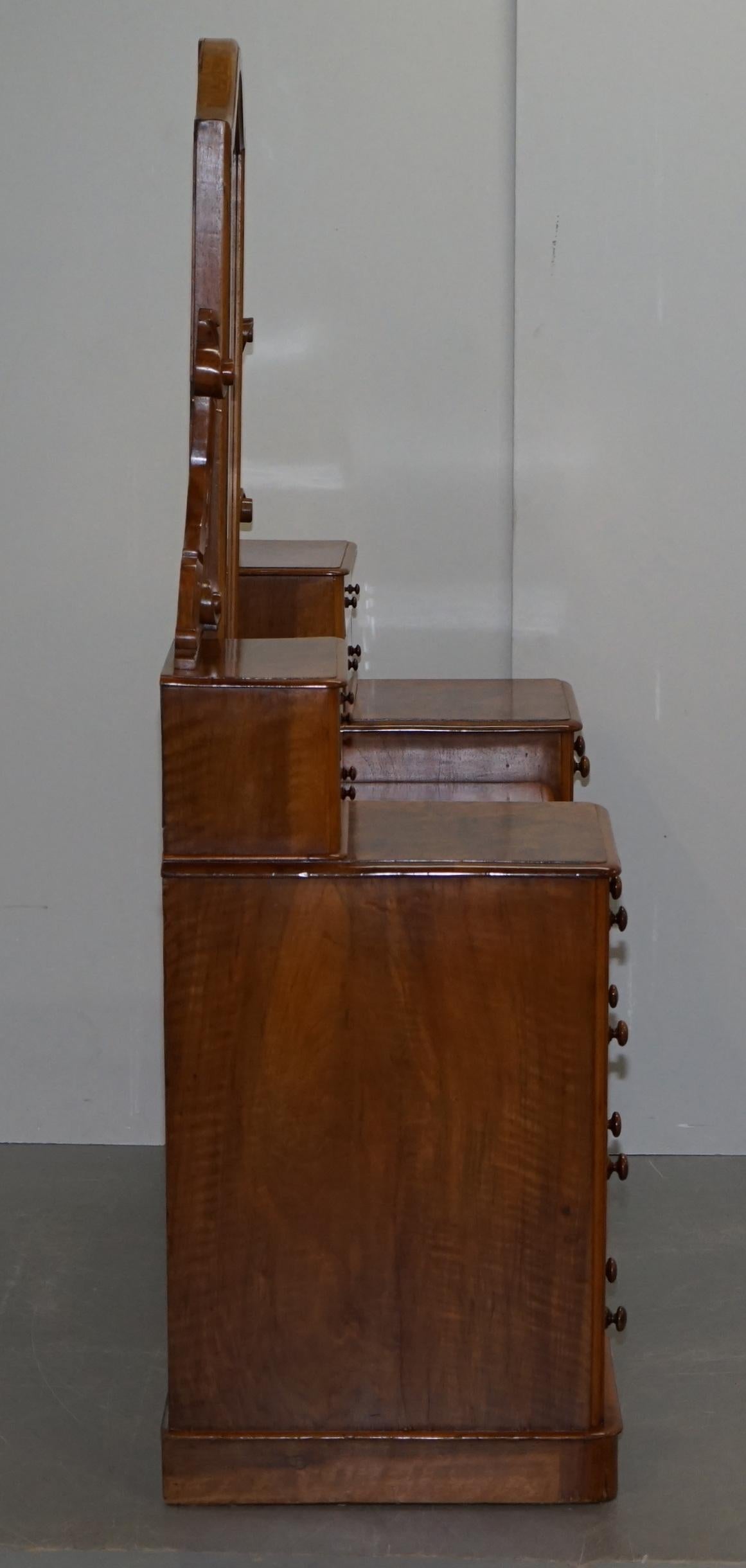 Exquisite Antique Victorian Burr Walnut Dressing Table Drawers Original Mirror 10