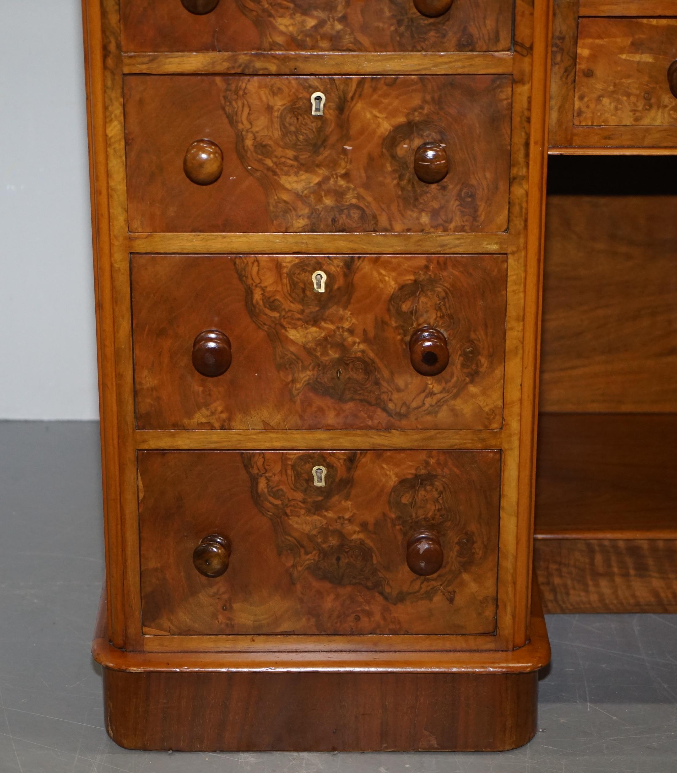 Exquisite Antique Victorian Burr Walnut Dressing Table Drawers Original Mirror 1