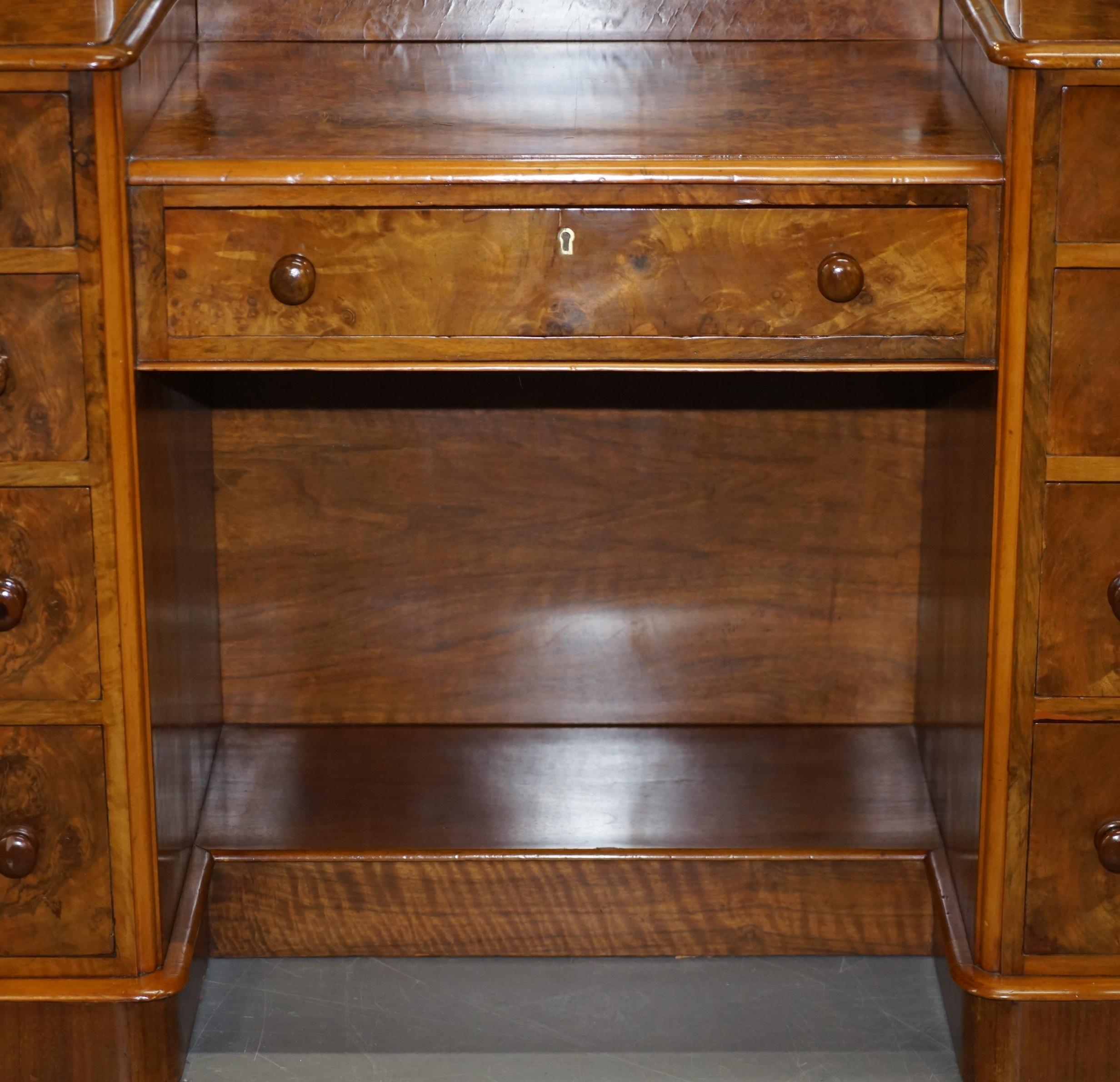 Exquisite Antique Victorian Burr Walnut Dressing Table Drawers Original Mirror 3