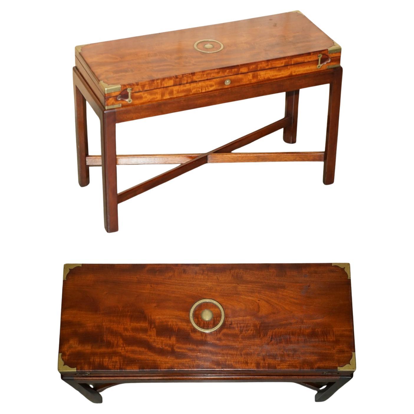 EXQUISITE ANTIQUE ViCTORIAN FLAMED HARDWOOD GUN CASE WITH STAND COFFEE TABLE For Sale