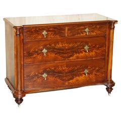 Exquisite Antique Victorian Flamed Hardwood Chest of Drawers Porcelain Castors