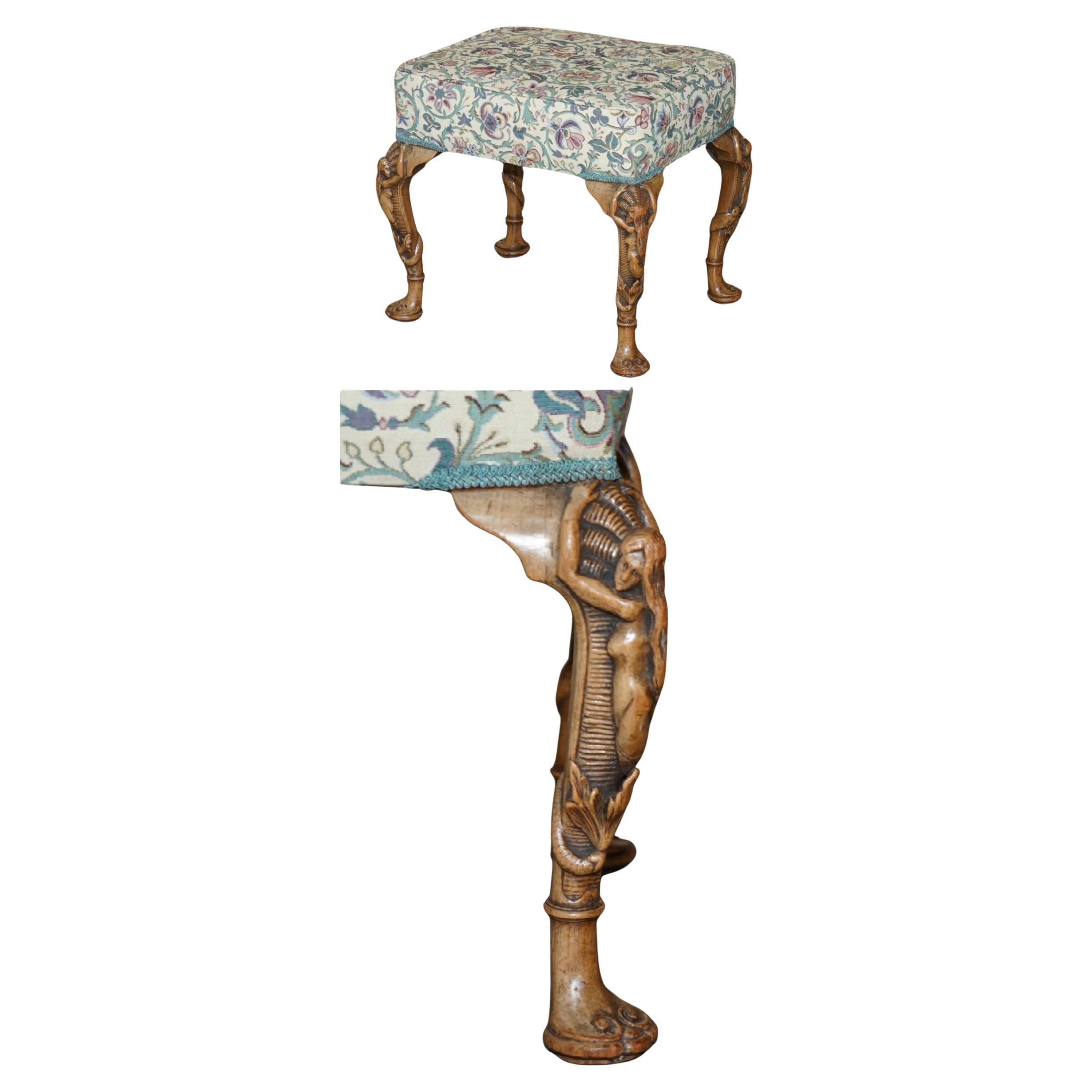 EXQUISITE ANTIQUE ViCTORIAN HAND CARVED PIANO STOOL DEPICTING MERMAIDS For Sale