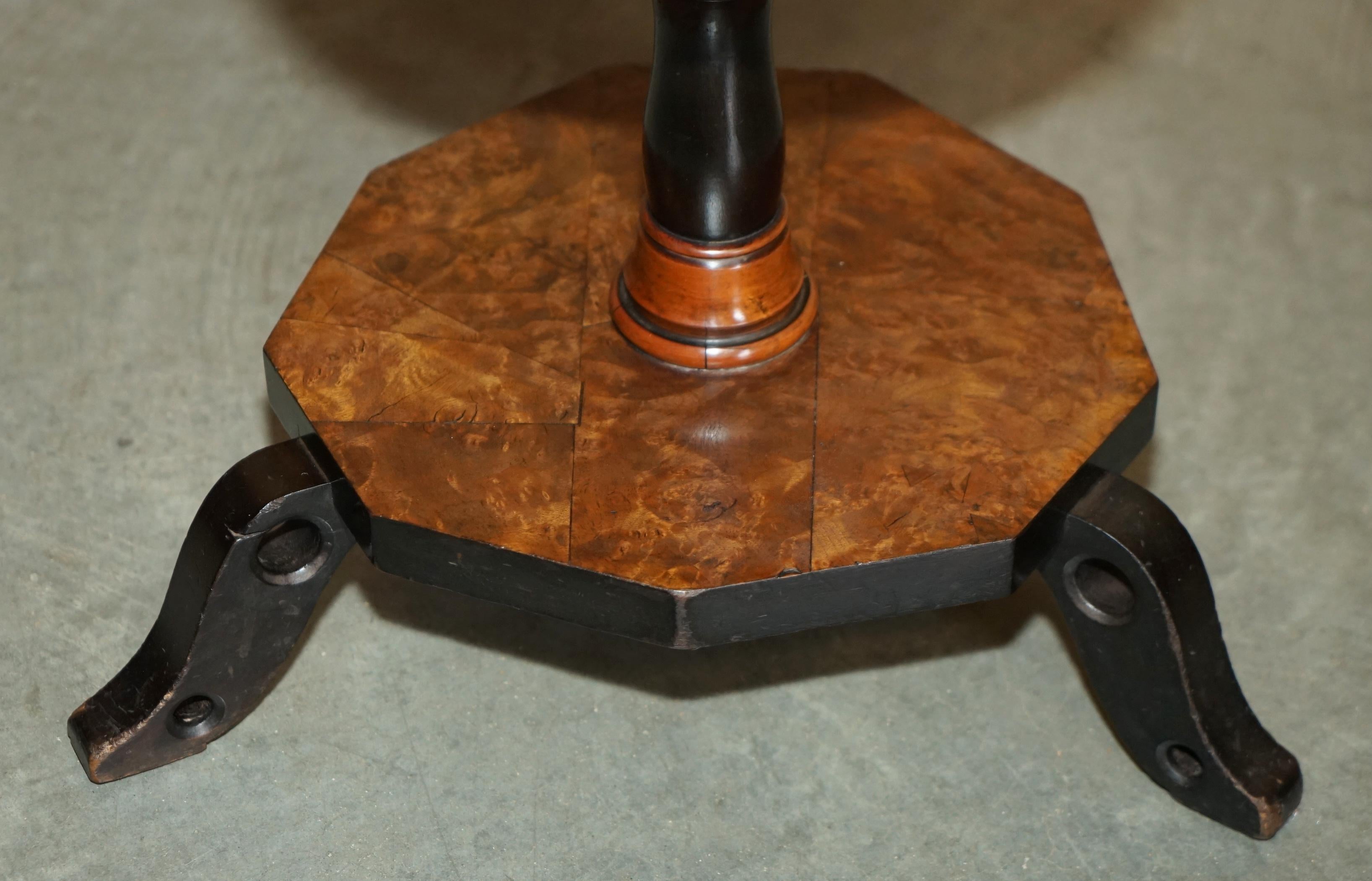 EXQUISITE ANTIQUE VICTORIAN HEXAGONAL BURR WALNUT THREE TIERED SiDE END TABLE For Sale 2