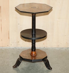 EXQUISITE ANTIQUE VICTORIAN HEXAGONAL BURR WALNUT THREE TIERED SiDE END TABLE