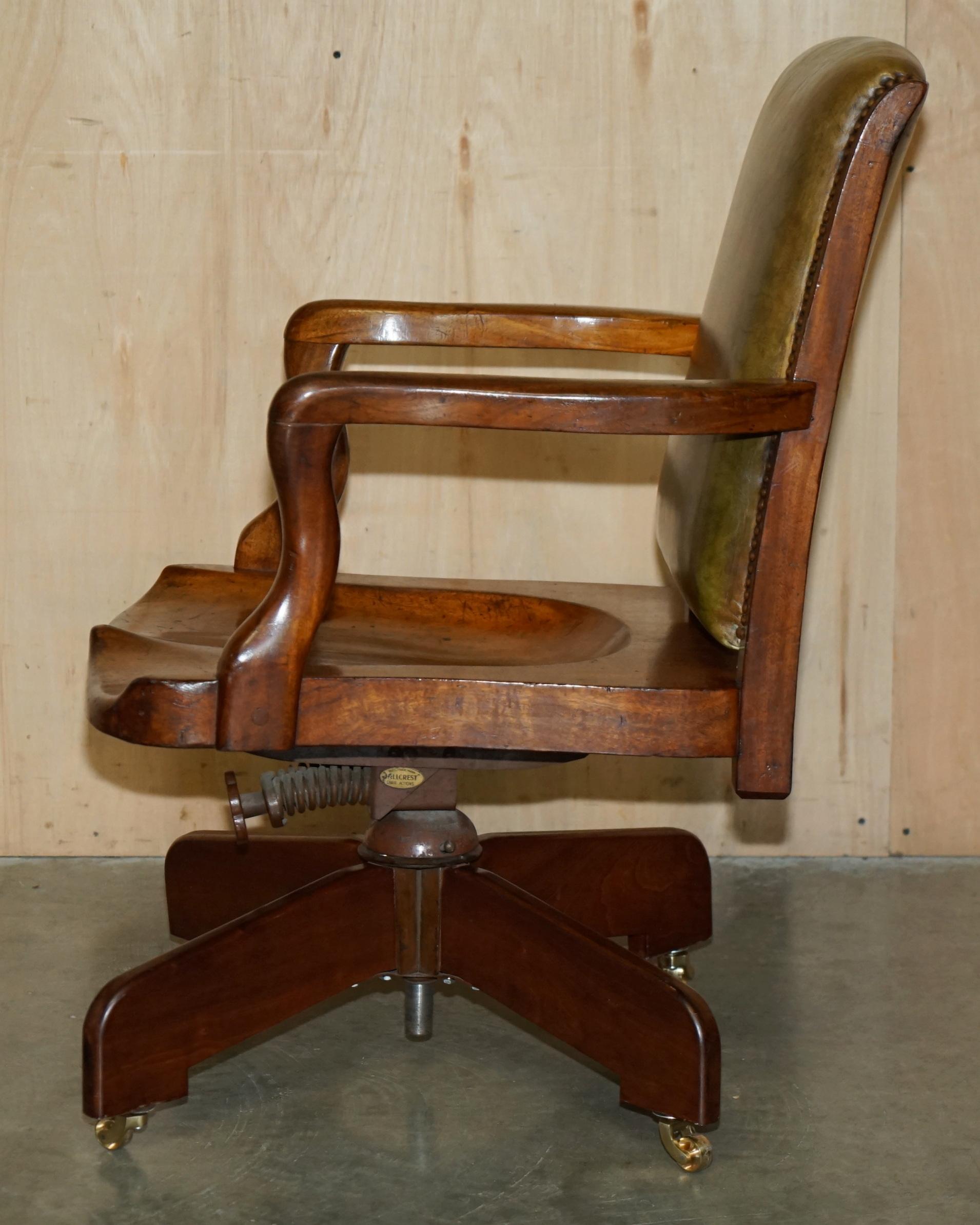 EXQUISITE ANTIQUE VICTORIAN HILLCREST GREEN LEATHER OFFICE SWIVEL ARMCHAiR 9