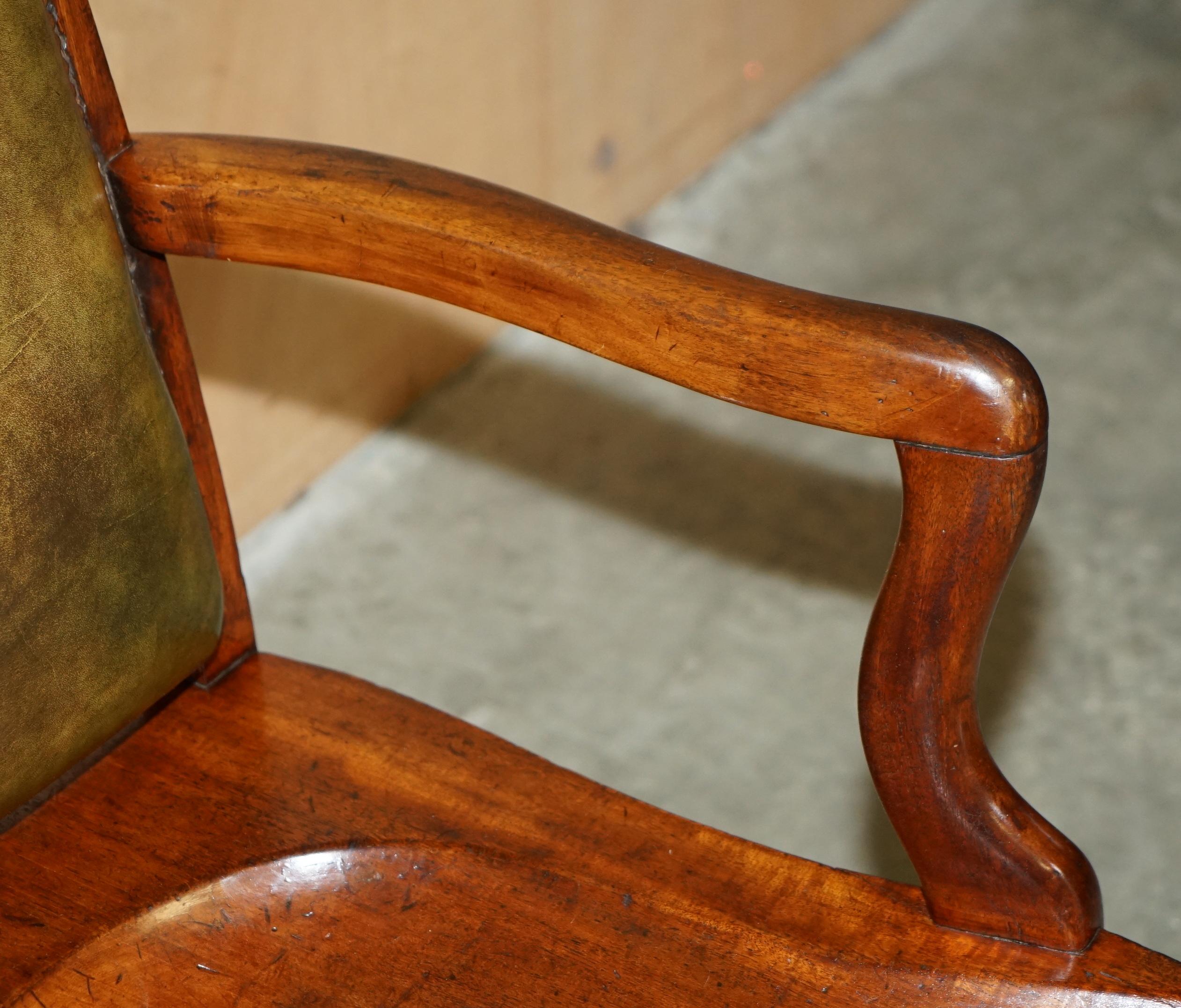 Late 19th Century EXQUISITE ANTIQUE VICTORIAN HILLCREST GREEN LEATHER OFFICE SWIVEL ARMCHAiR
