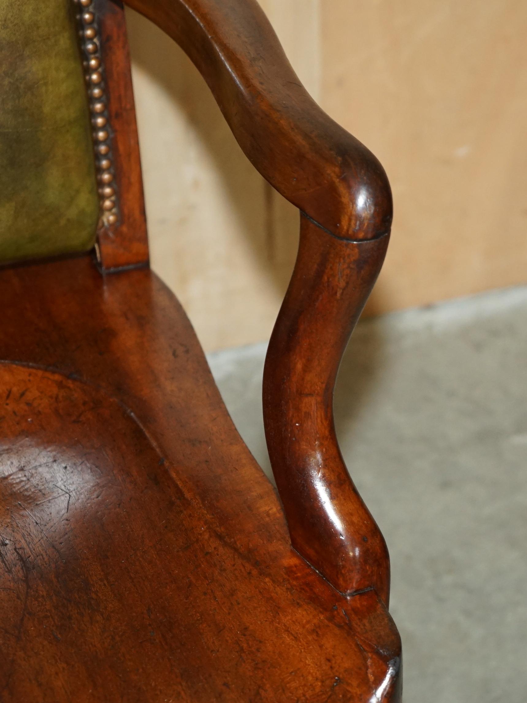 Leather EXQUISITE ANTIQUE VICTORIAN HILLCREST GREEN LEATHER OFFICE SWIVEL ARMCHAiR