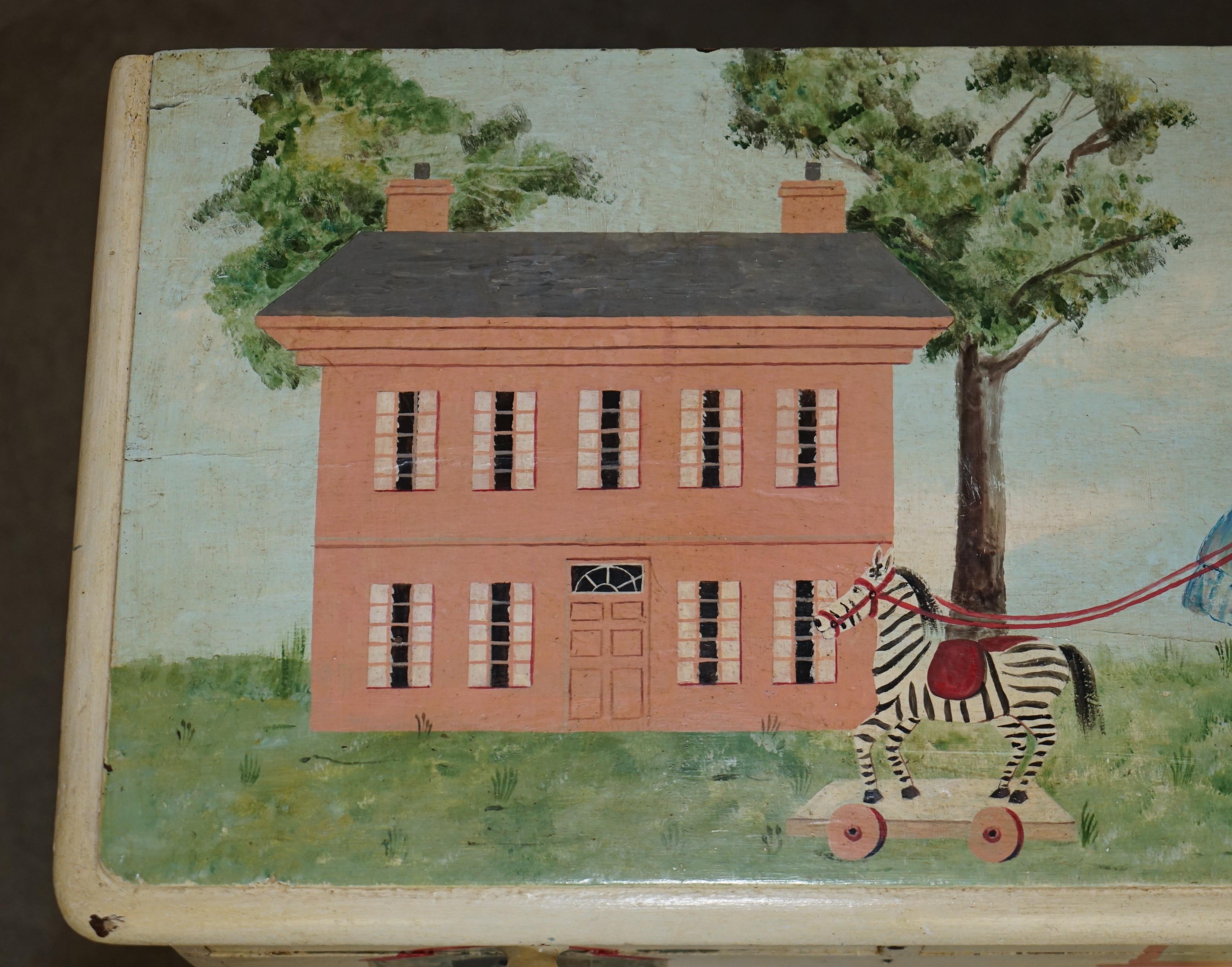 Hand-Painted EXQUISITE ANTIQUE VICTORIAN PITCH PINE NURSERY HAND PAINTED CHEST OF DRAWERs For Sale