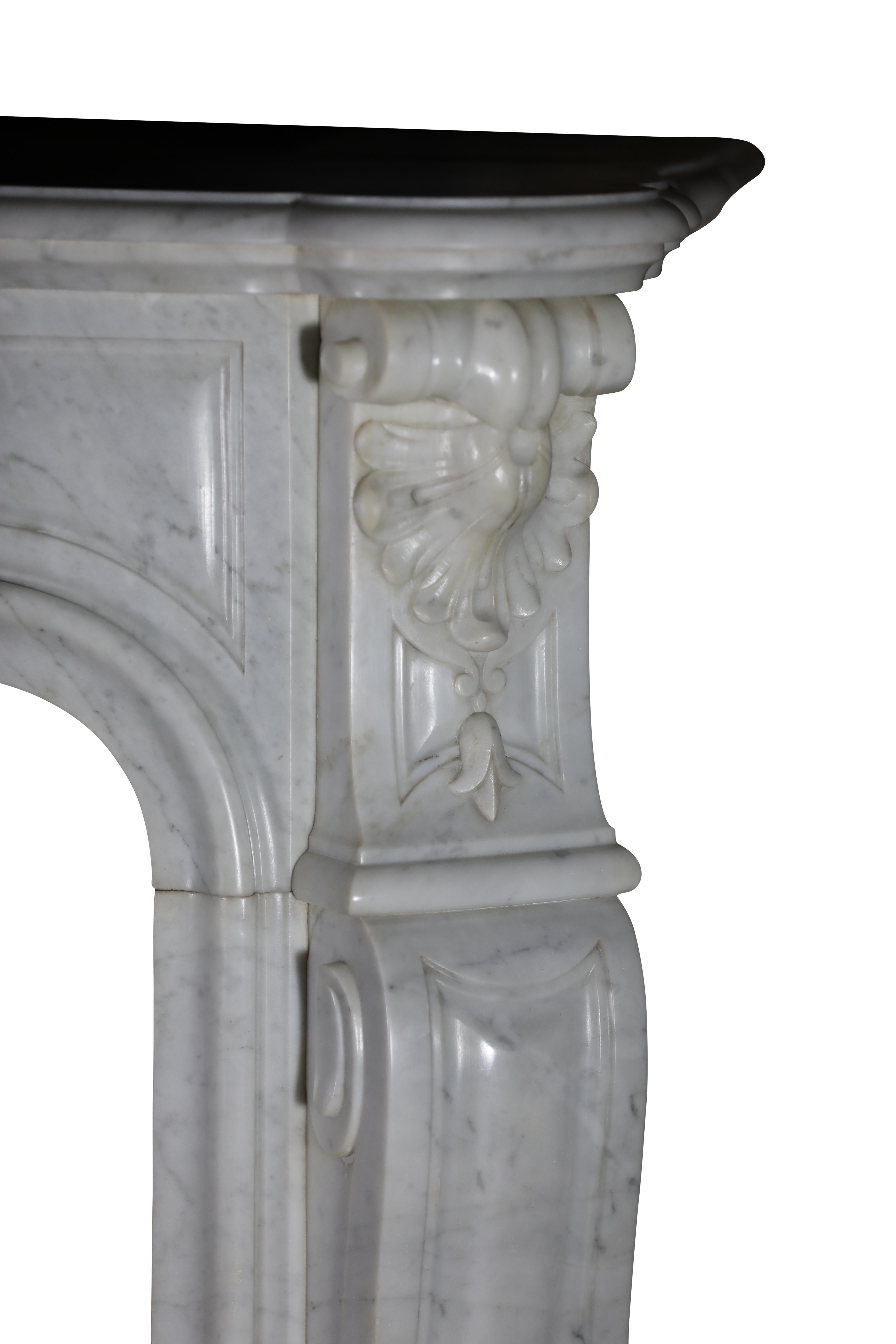 Hand-Carved Exquisite Antique White Marble Fireplace Surround For Sale