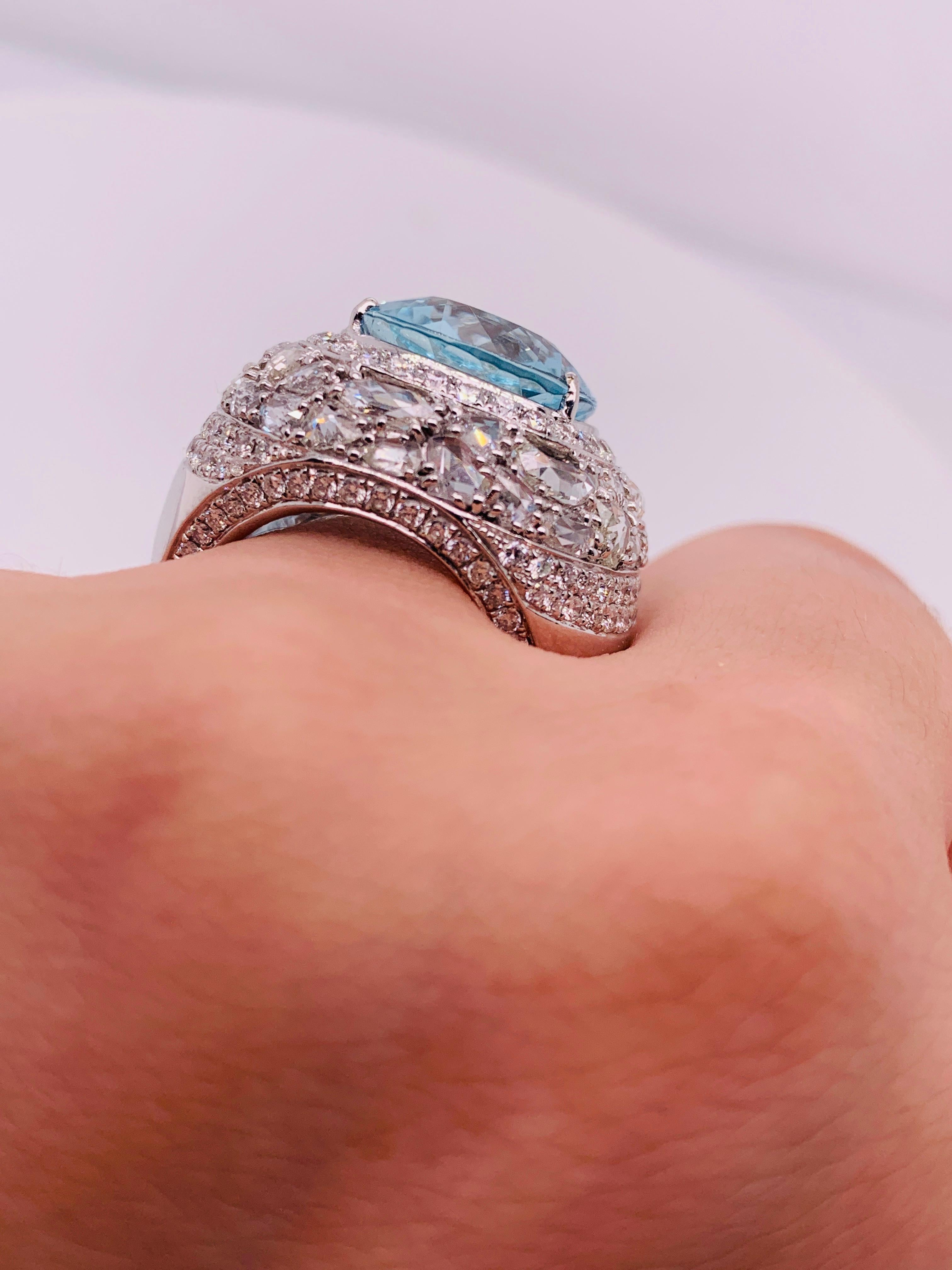 Exquisite Aquamarine Rose Cut Diamond Gold Dome Ring For Sale 4