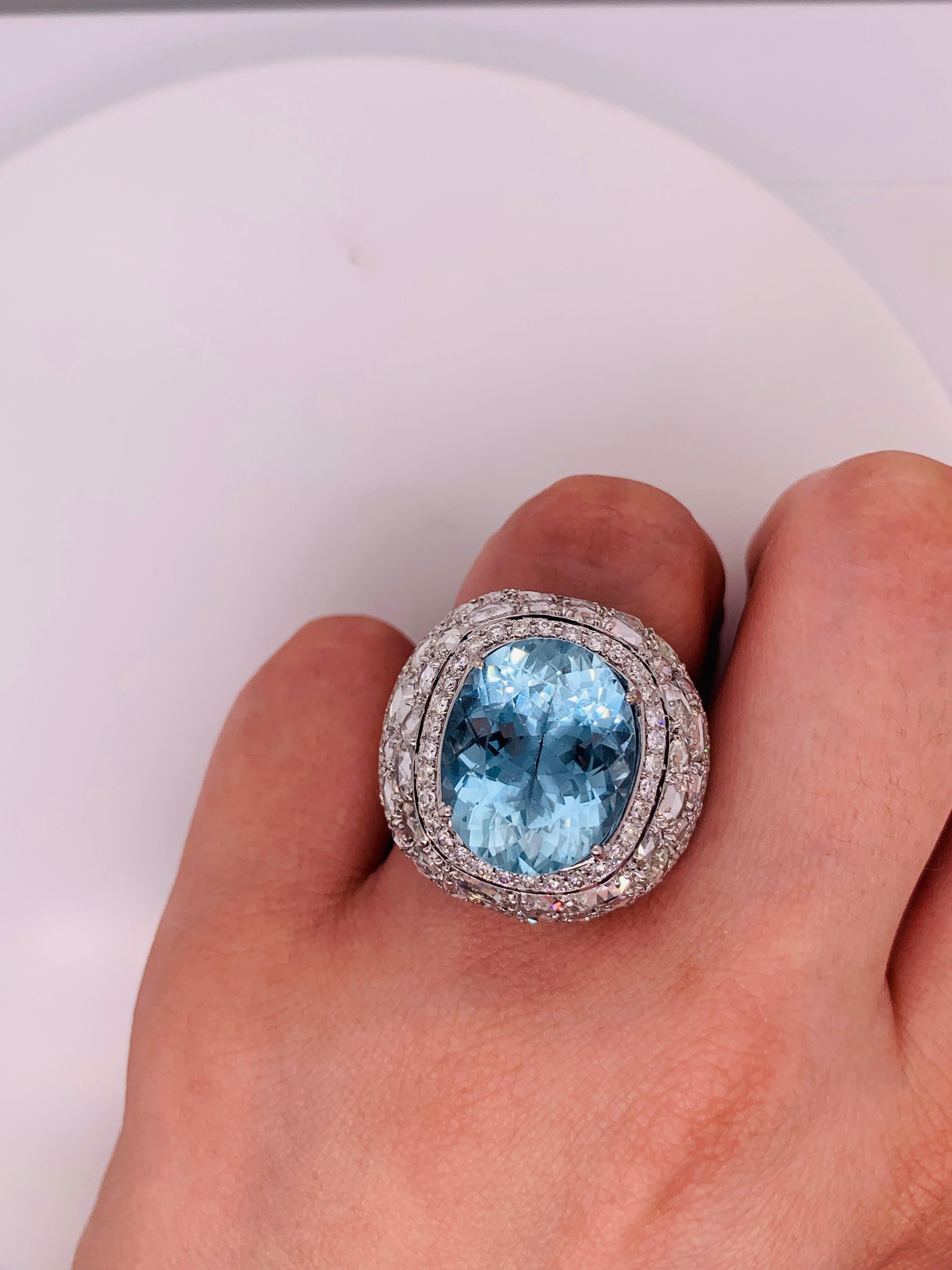 Women's Exquisite Aquamarine Rose Cut Diamond Gold Dome Ring For Sale