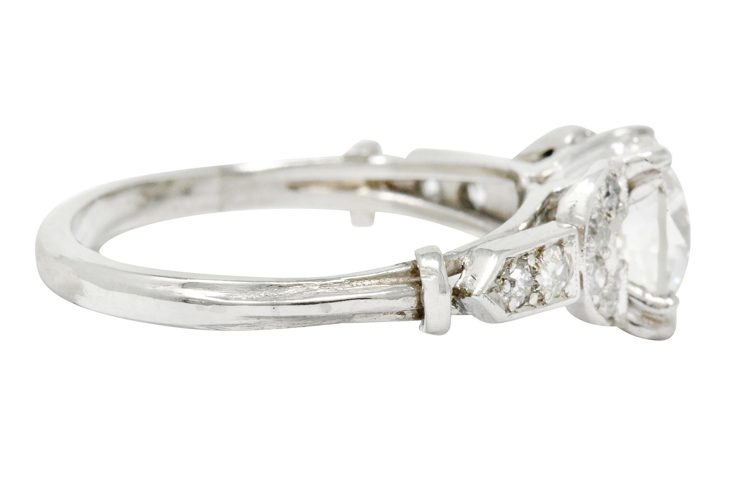 Old European Cut Exquisite Art Deco 1.39 Carats Diamond Platinum Engagement Ring GIA For Sale