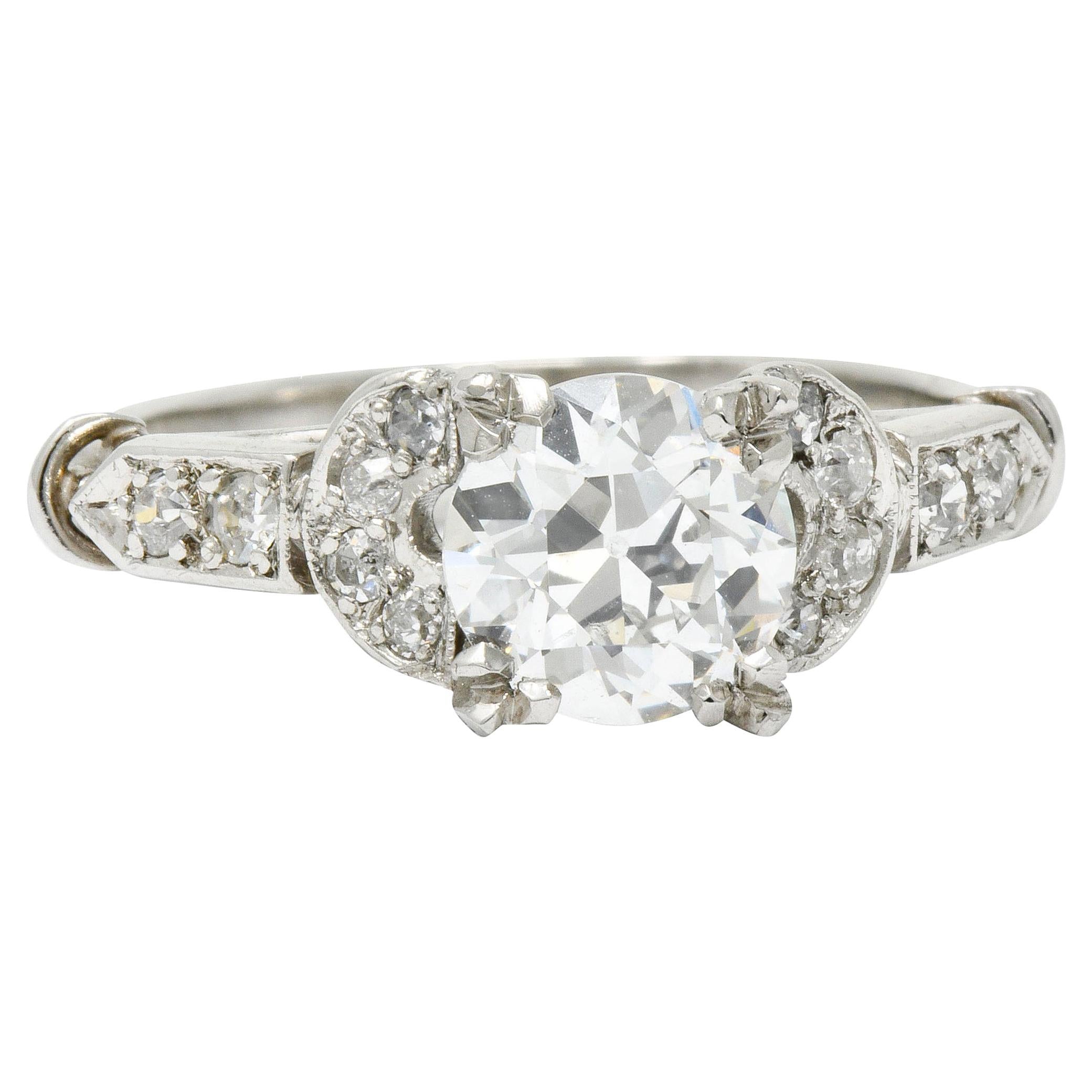 Exquisite Art Deco 1.39 Carats Diamond Platinum Engagement Ring GIA For Sale