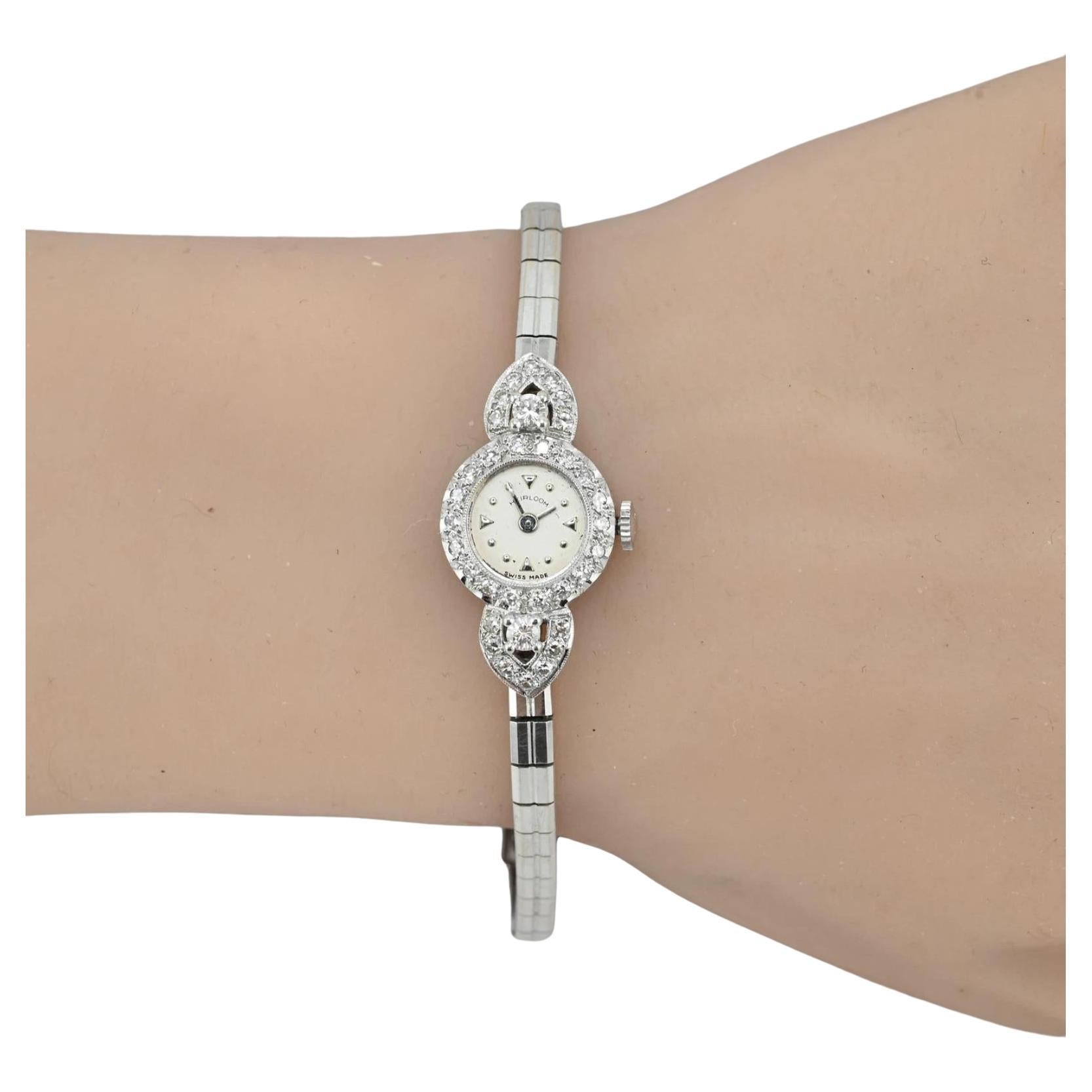 Exquisite Art Deco 14K Weißgold & Diamant Damen-Cocktailuhr, Art déco