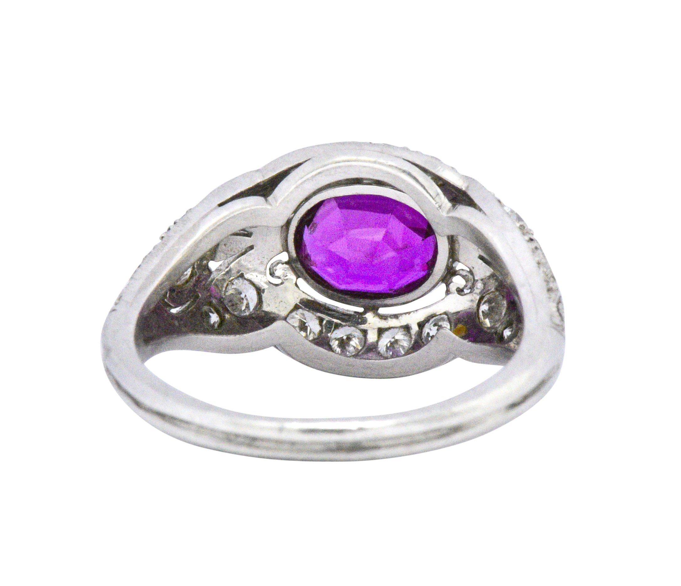 Art Deco 2.02 Carats No Heat Pink Burma Sapphire Diamond Platinum Ring AGL 2