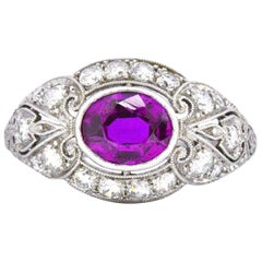 Art Deco 2.02 Carats No Heat Pink Burma Sapphire Diamond Platinum Ring AGL