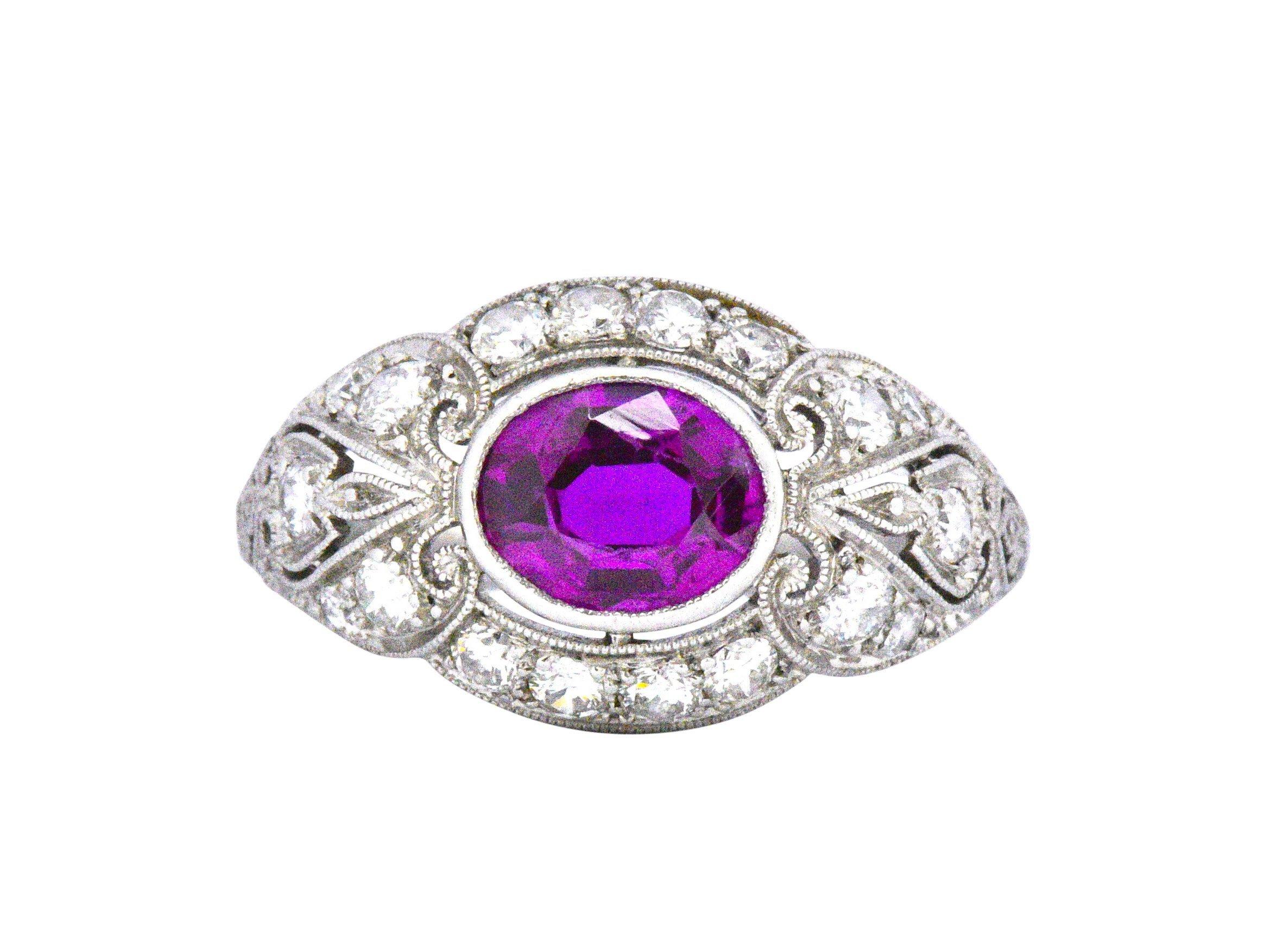 Art Deco 2.02 Carats No Heat Pink Burma Sapphire Diamond Platinum Ring AGL 1