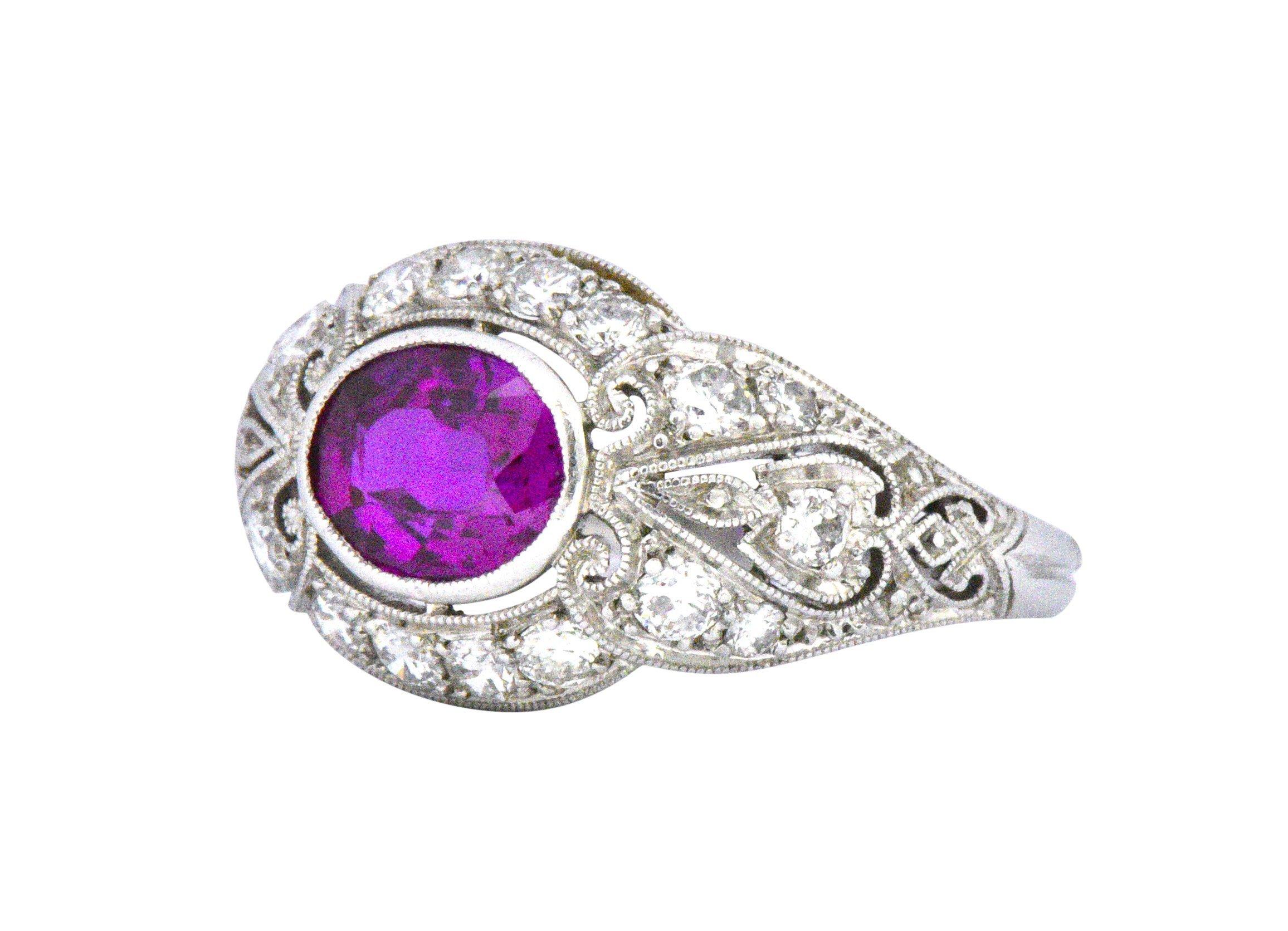 Art Deco 2.02 Carats No Heat Pink Burma Sapphire Diamond Platinum Ring AGL 3