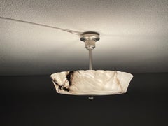 Exquisite Art Deco Alabaster Shade Flush Mount / Pendant Light w. Plated Canopy
