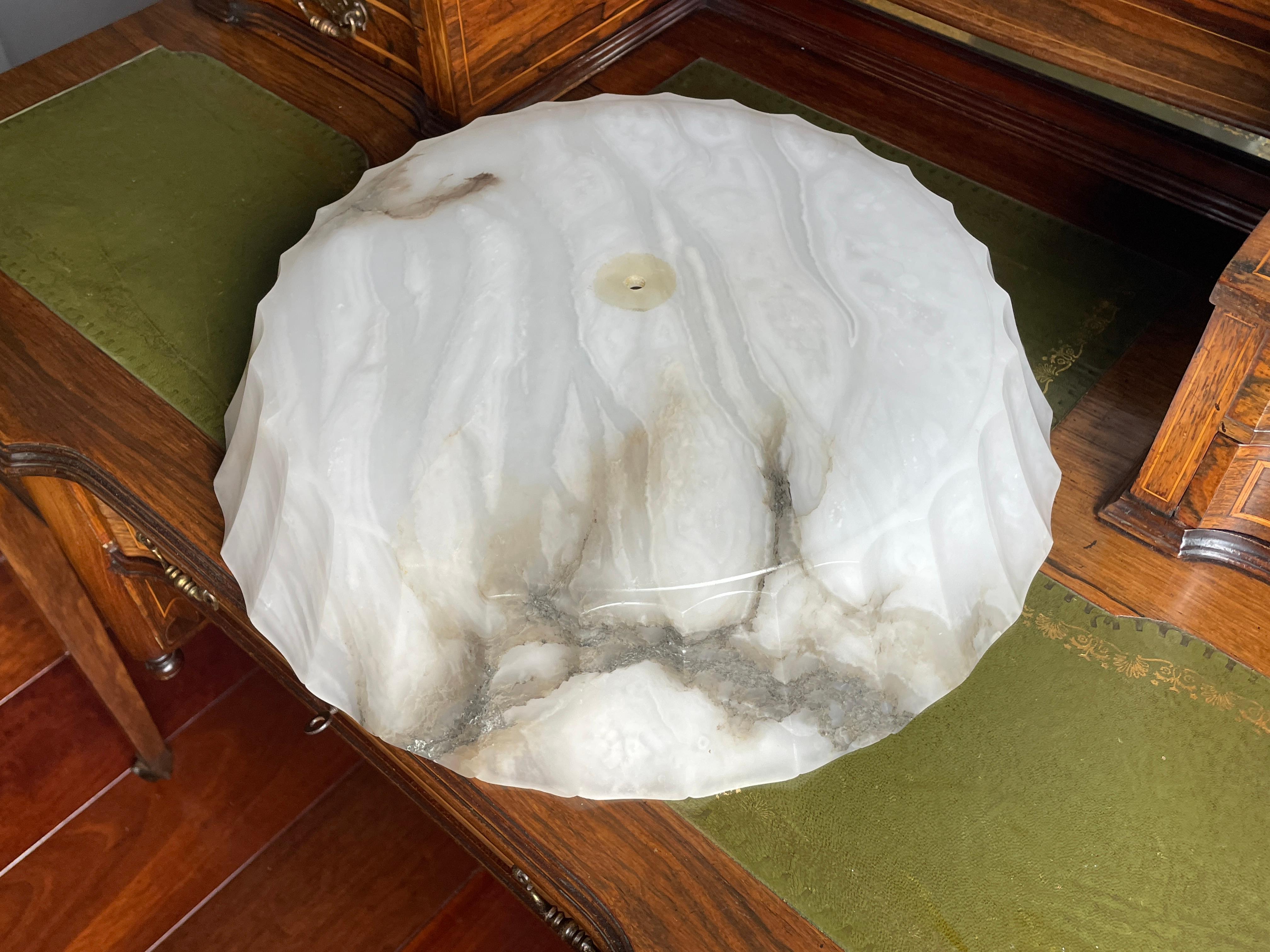 Exquisite Art Deco Alabaster Shade Flush Mount / Pendant Light w. Plated Canopy 1
