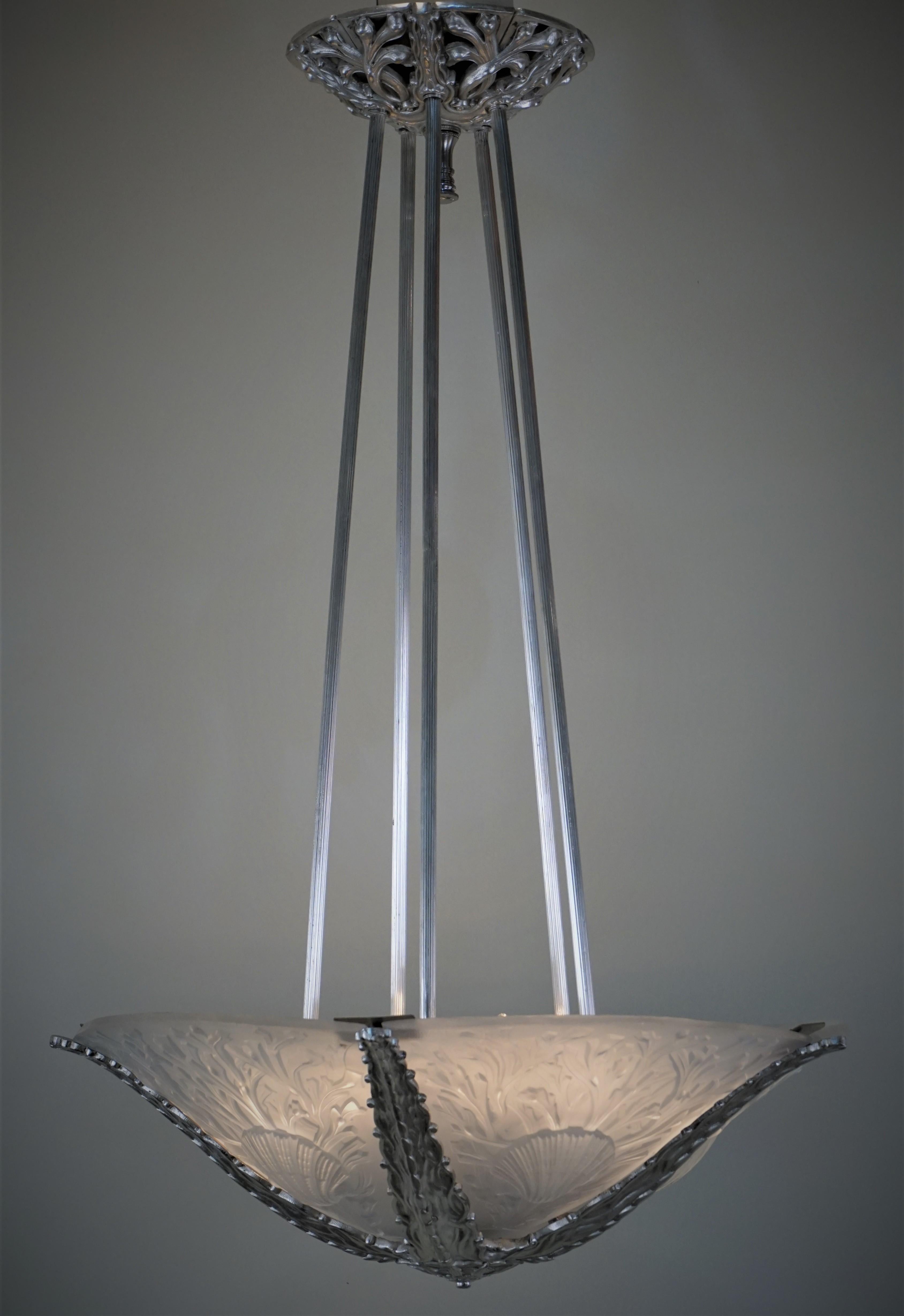 Glass Exquisite Art Deco Chandelier by Muller Freres