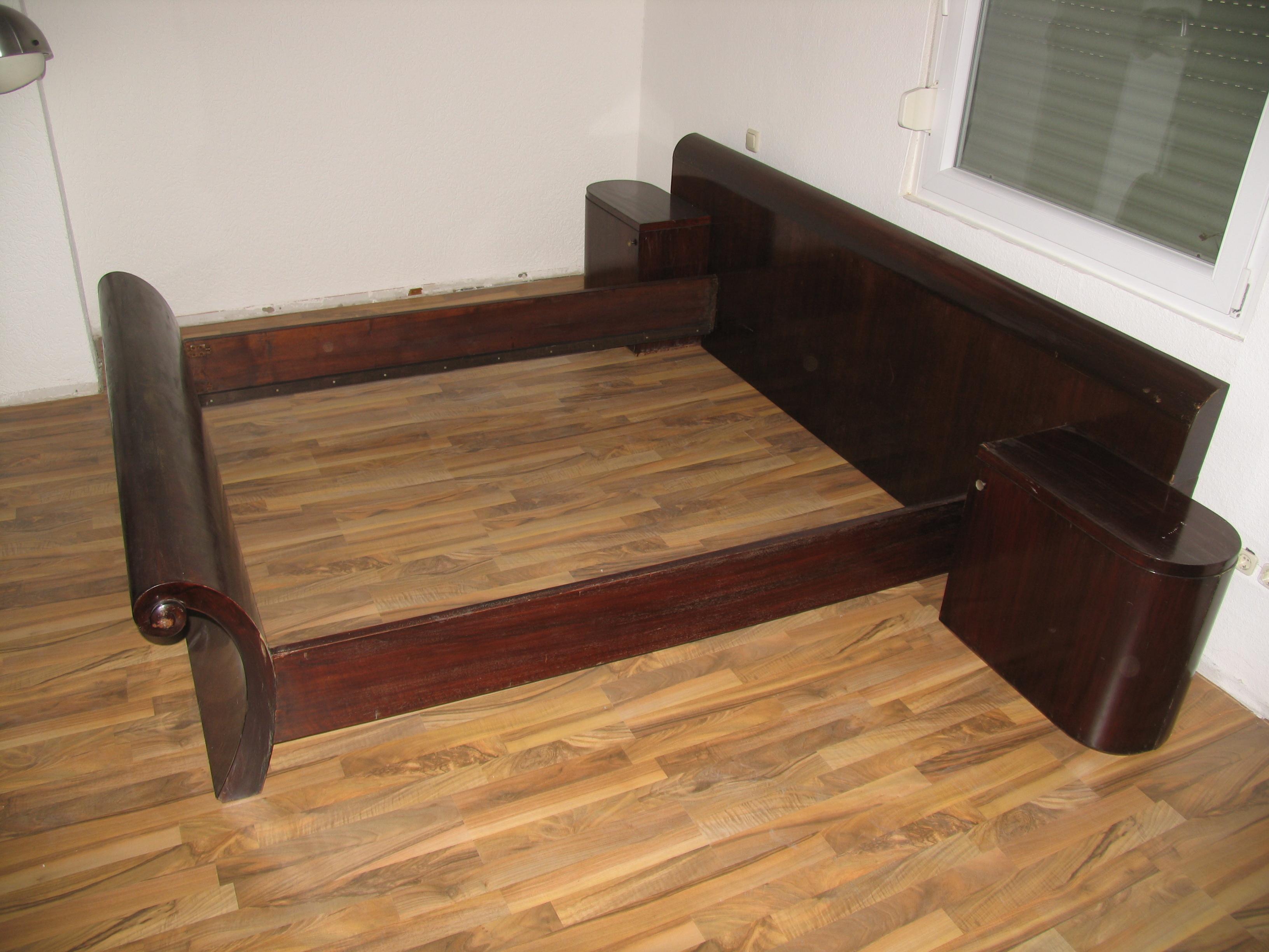 European Exquisite Art Deco Fullsize Sleigh Bed with Nightstands, France, circa 1925 For Sale