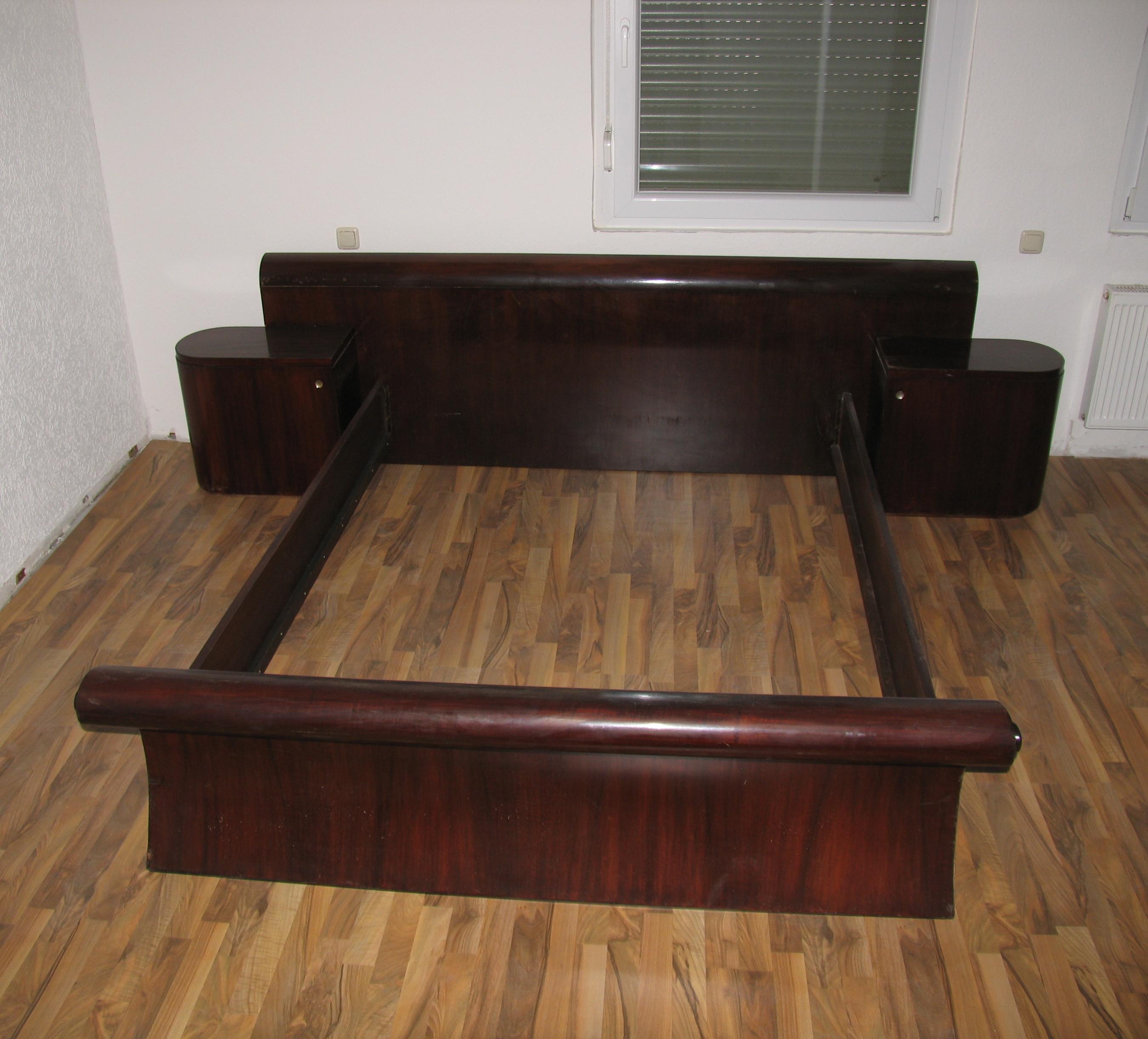 Wood Exquisite Art Deco Fullsize Sleigh Bed with Nightstands, France, circa 1925 For Sale