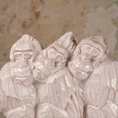 Exquisite Art Deco Glazed Craquelé Ceramic Sculpture of Three Gorillas