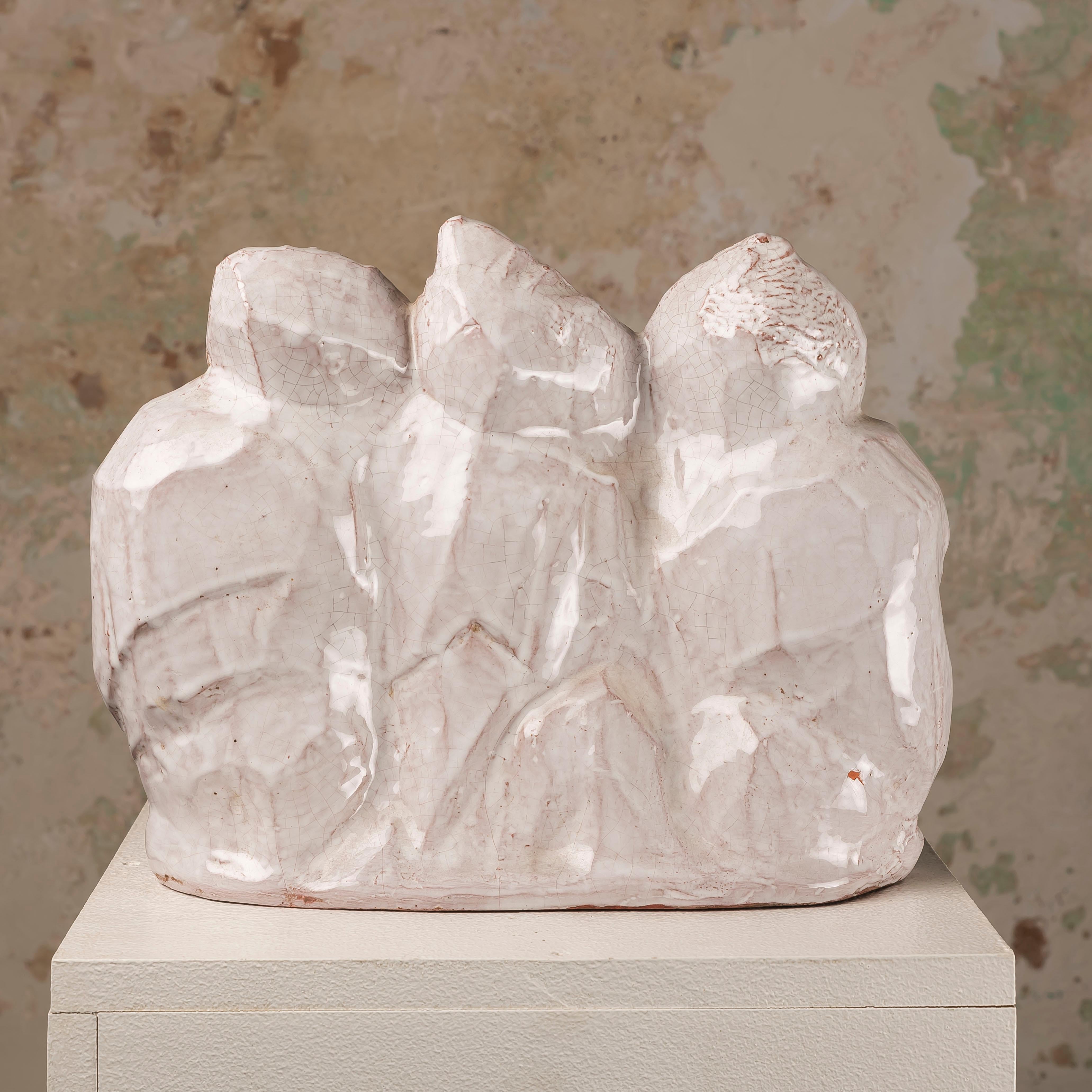 Exquisite Art Deco glasierte Craquelé-Keramik-Skulptur von drei Gorillas im Zustand „Gut“ im Angebot in BARCELONA, ES