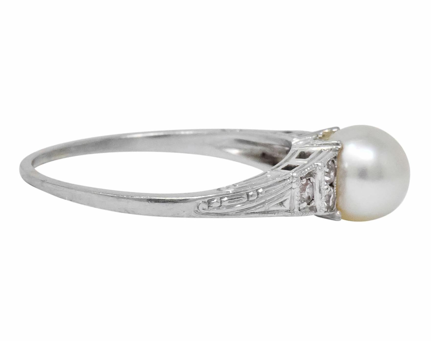 Exquisite Art Deco Natural Pearl Diamond Platinum Fashion Ring In Excellent Condition In Philadelphia, PA