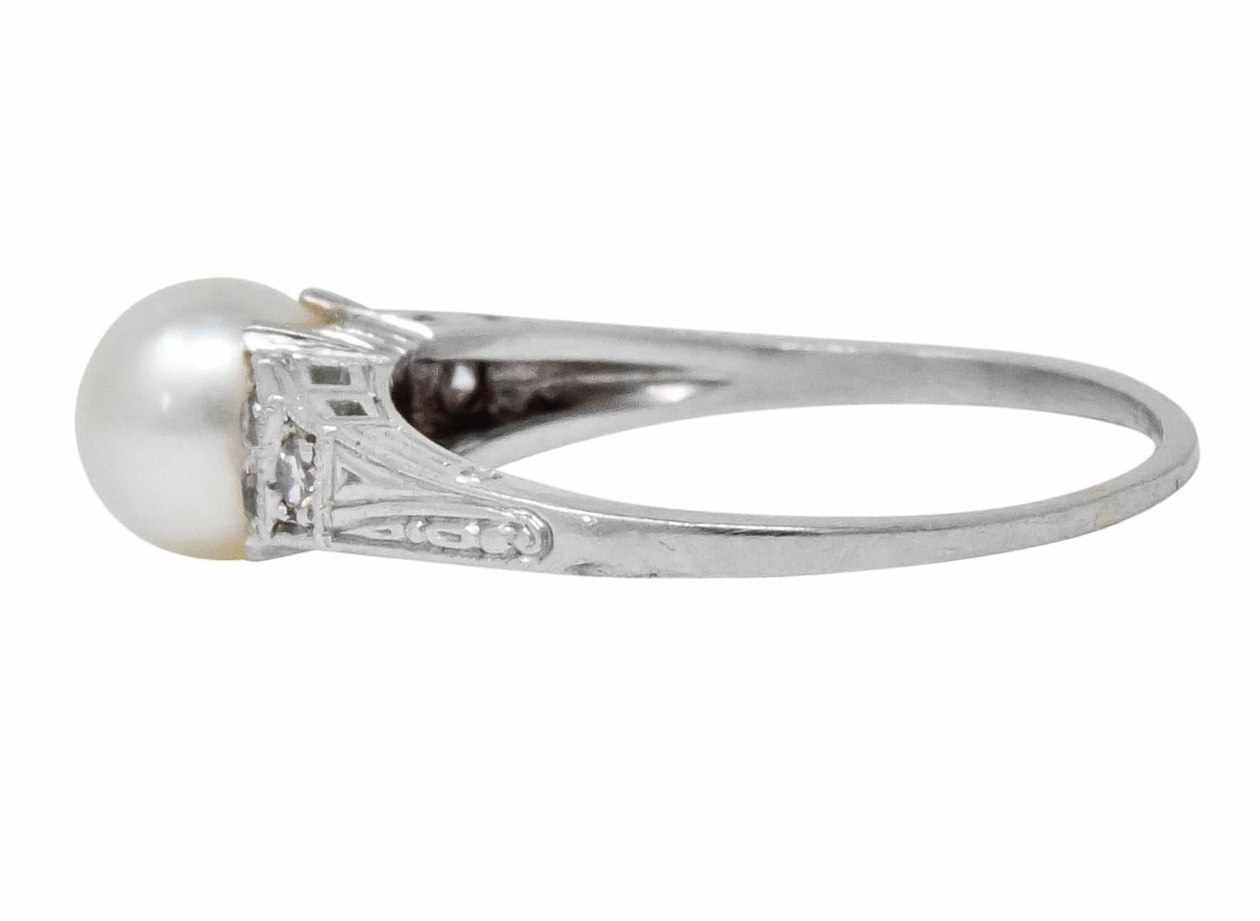 Exquisite Art Deco Natural Pearl Diamond Platinum Fashion Ring 1