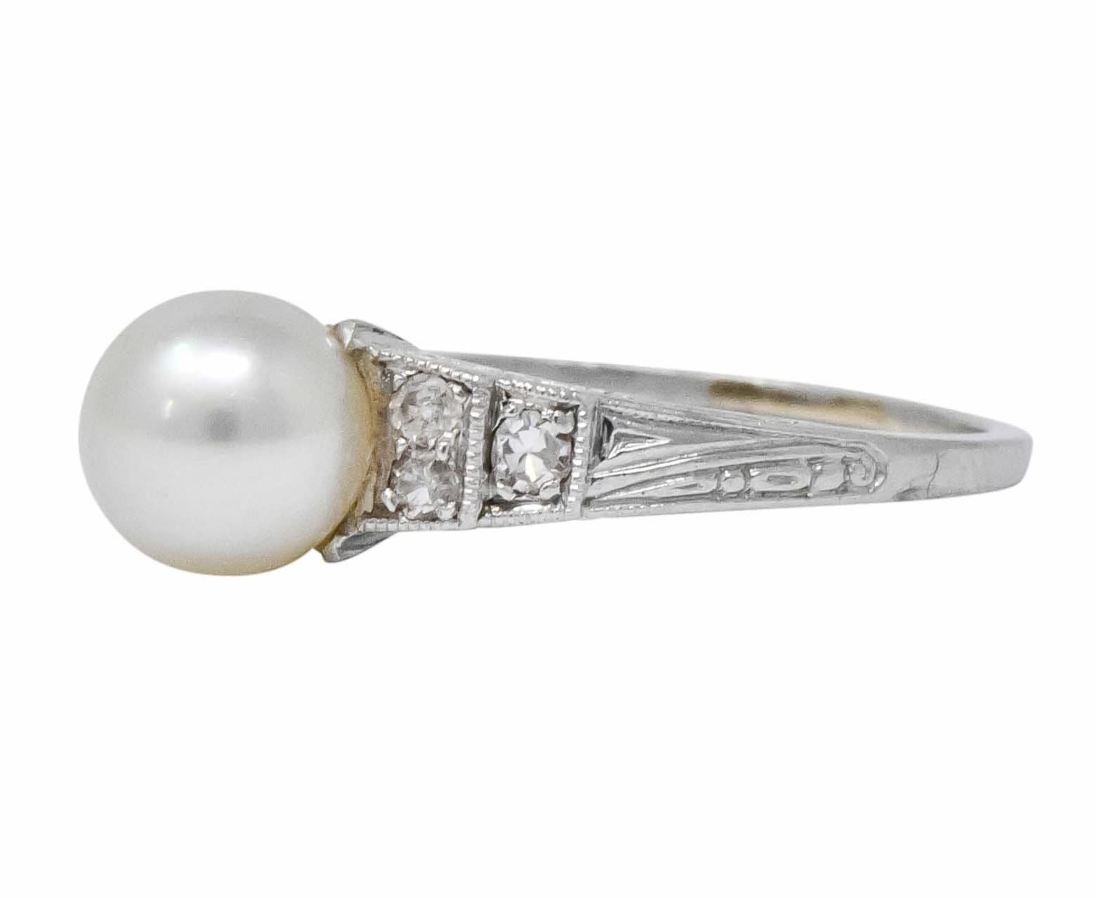 Exquisite Art Deco Natural Pearl Diamond Platinum Fashion Ring 2