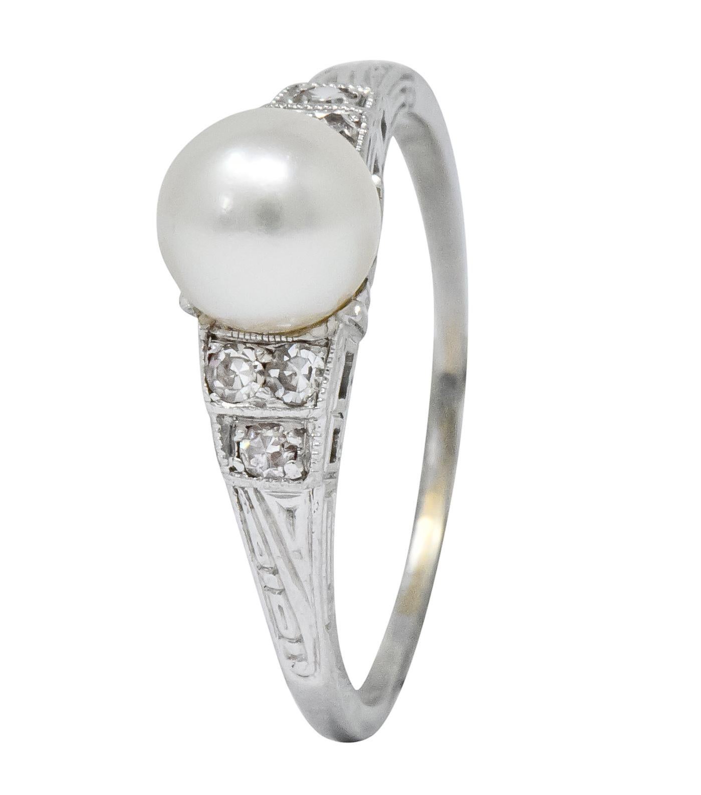 Exquisite Art Deco Natural Pearl Diamond Platinum Fashion Ring 4