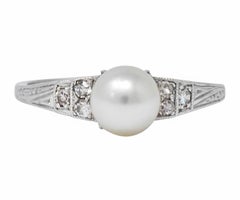 Exquisite Art Deco Natural Pearl Diamond Platinum Fashion Ring