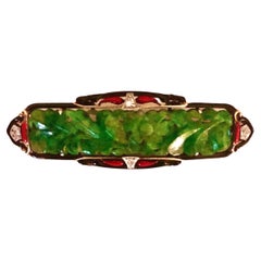 Exquisite Jade Art Deco enamel pin-brooch