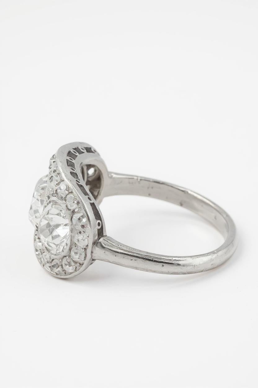 Old European Cut Exquisite Art Deco Platinum Ring with 3.50 ctw European Cut Diamonds For Sale