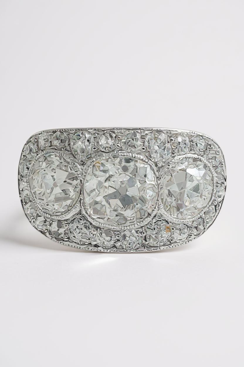 Exquisite Art Deco Platinum Ring with 3.50 ctw European Cut Diamonds For Sale 4