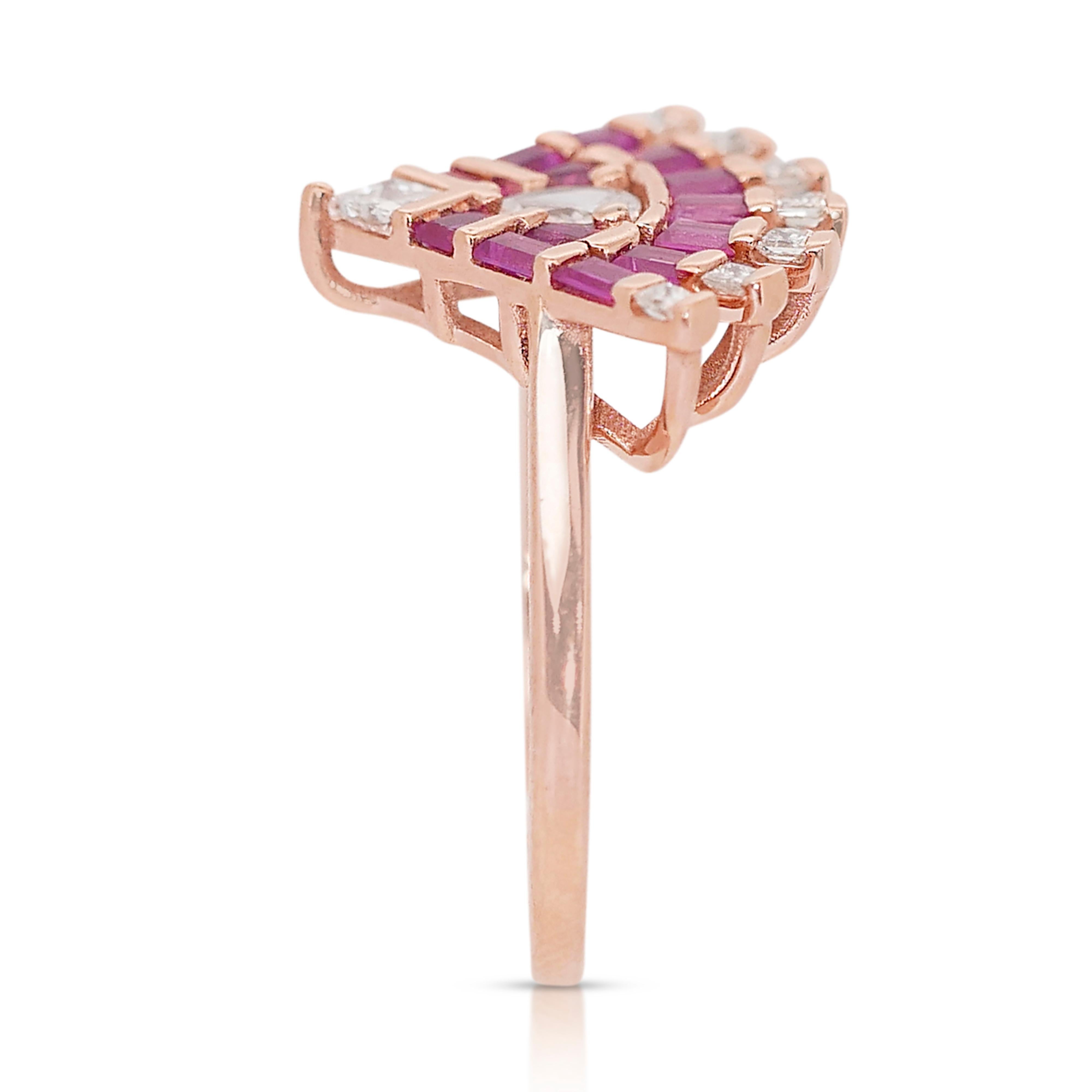 Exquisito Anillo Único de Estilo Art Decó con Rubíes y Diamantes de 1,02 ct en Nuevo estado para la venta en רמת גן, IL