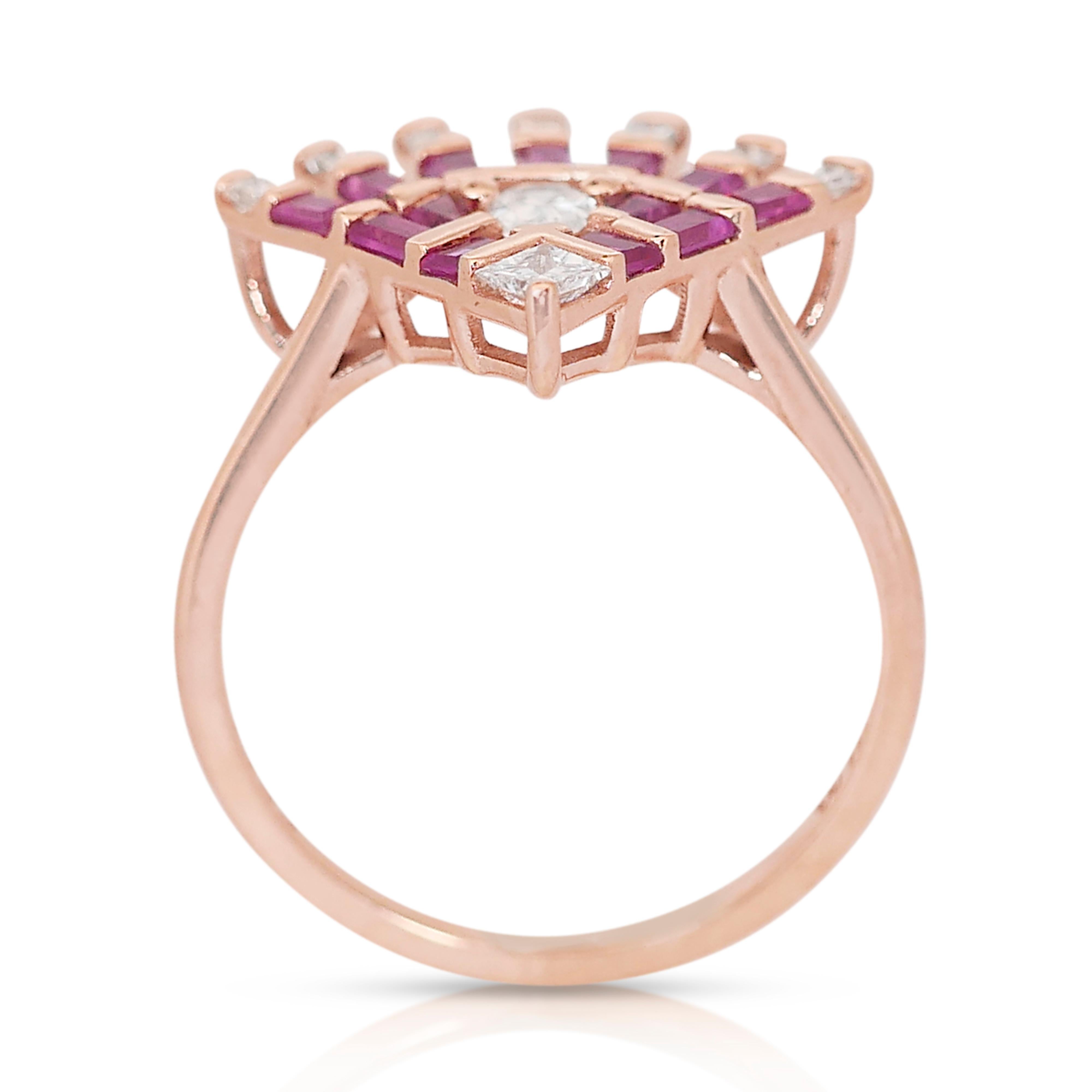 Exquisito Anillo Único de Estilo Art Decó con Rubíes y Diamantes de 1,02 ct en venta 2