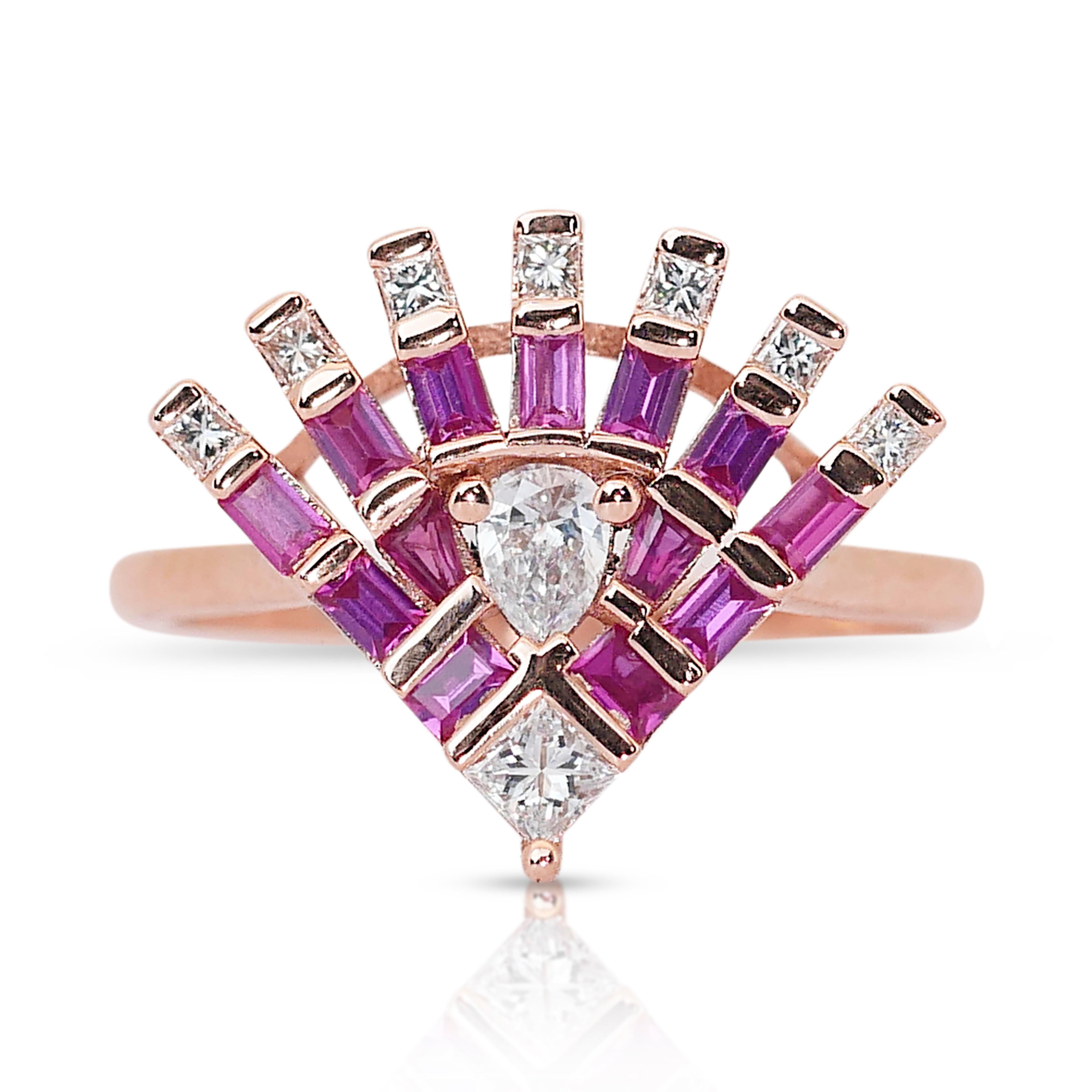 Exquisito Anillo Único de Estilo Art Decó con Rubíes y Diamantes de 1,02 ct en venta 3