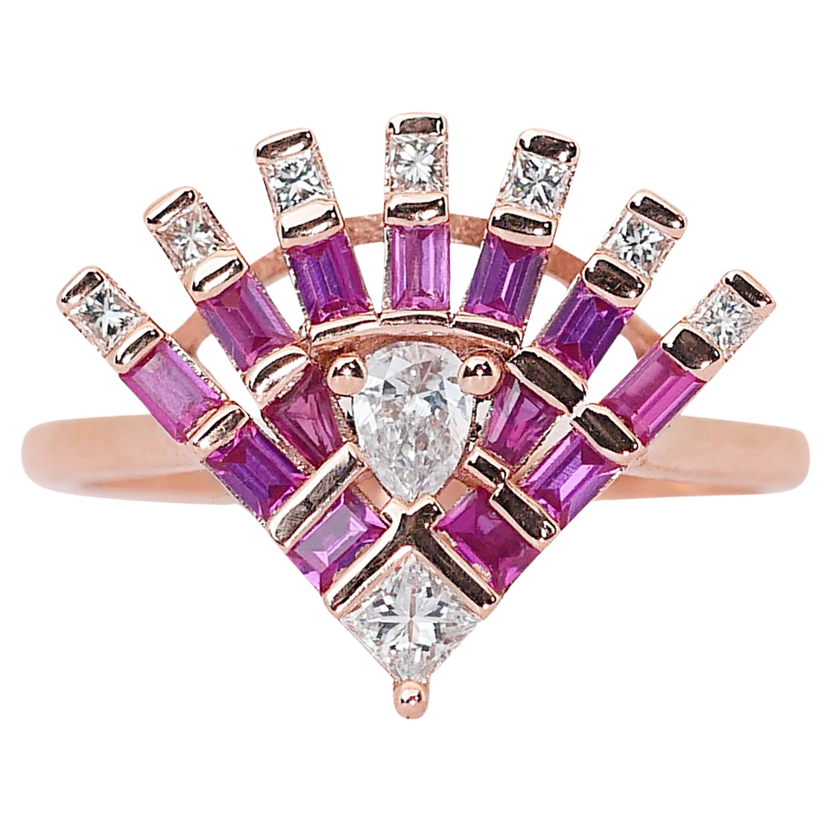 Exquisito Anillo Único de Estilo Art Decó con Rubíes y Diamantes de 1,02 ct en venta