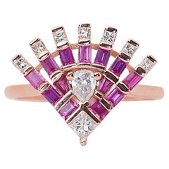 Exquisite Art Deco Style & One of a Kind Ring w/ 1.02ct Rubies and Diamonds 